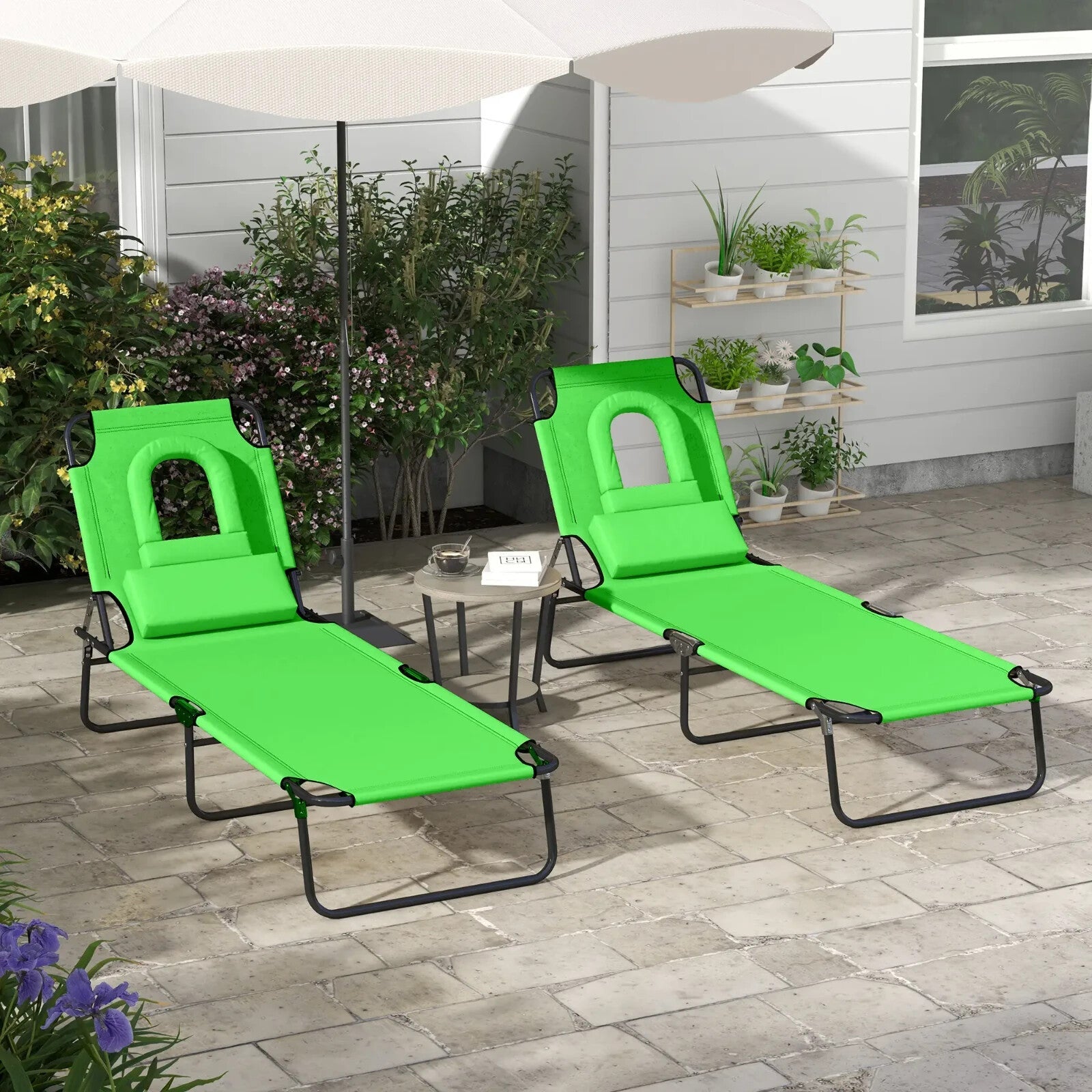 Foldable Sun Lounger Set of 2 with Pillow – 4 - Level Adjustable Reclining Chairs - Home and Garden Furniture Shop - rustic - furniture