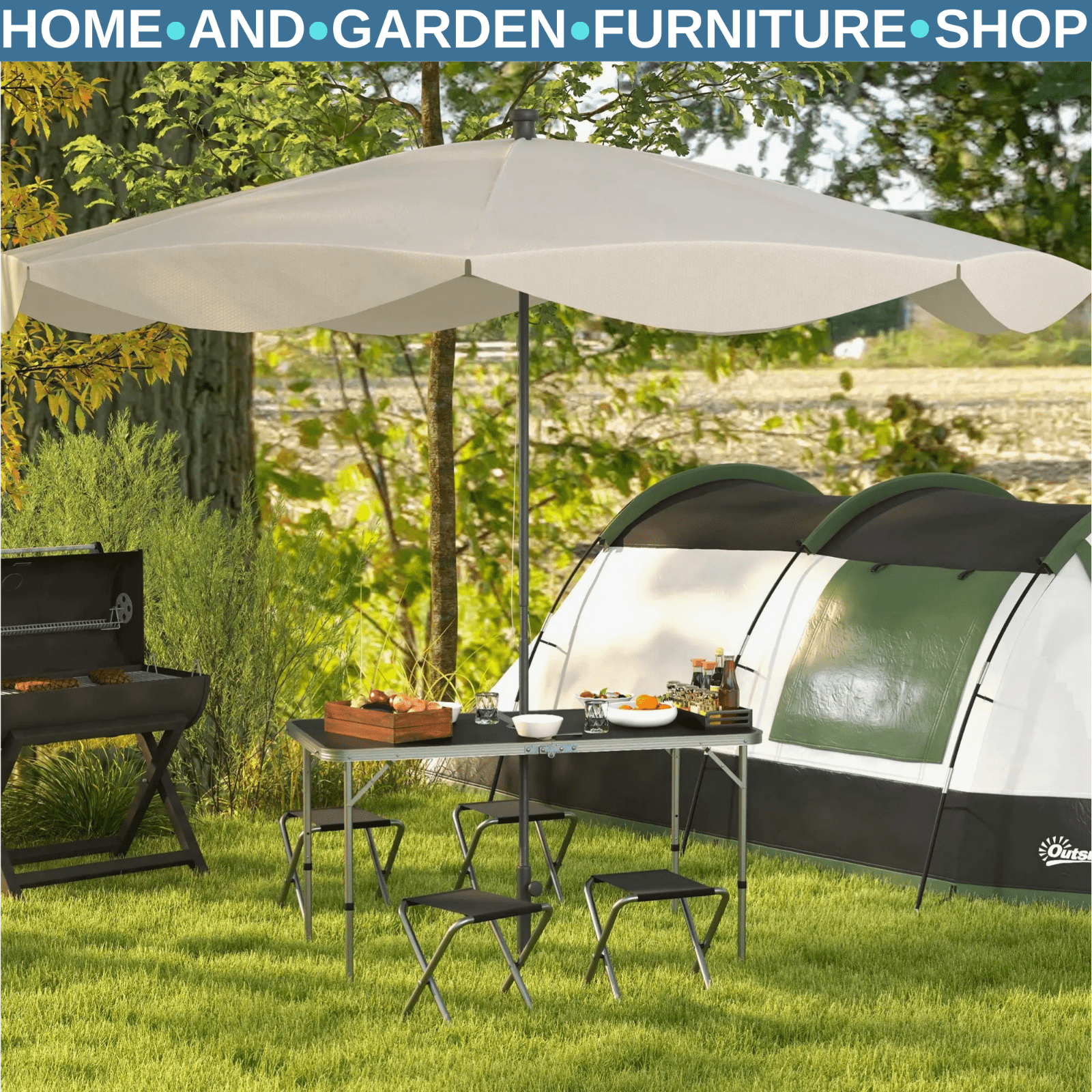 Folding Camping Table and Chairs Set for Outdoor Indoor BBQ Picnic Garden Use - Home and Garden Furniture Shop - rustic - furniture