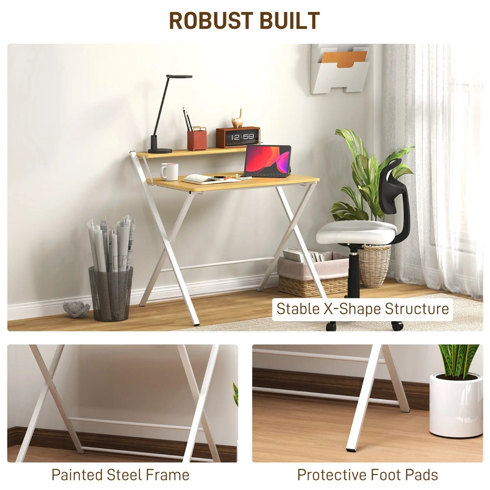 Folding Computer Desk 2 Tier Shelf Home Office Space Saving Table Wood Effect - Home and Garden Furniture Shop - rustic - furniture