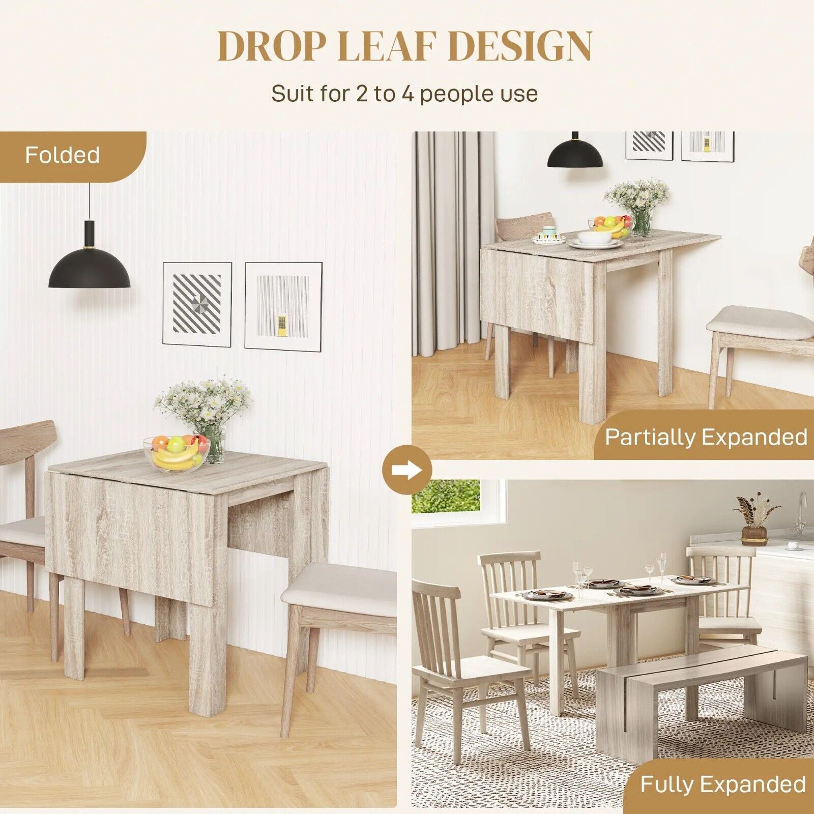 Folding Dining Table Extendable Kitchen Table Drop Leaf Space Saving Oak Effect - Home and Garden Furniture Shop - rustic - furniture