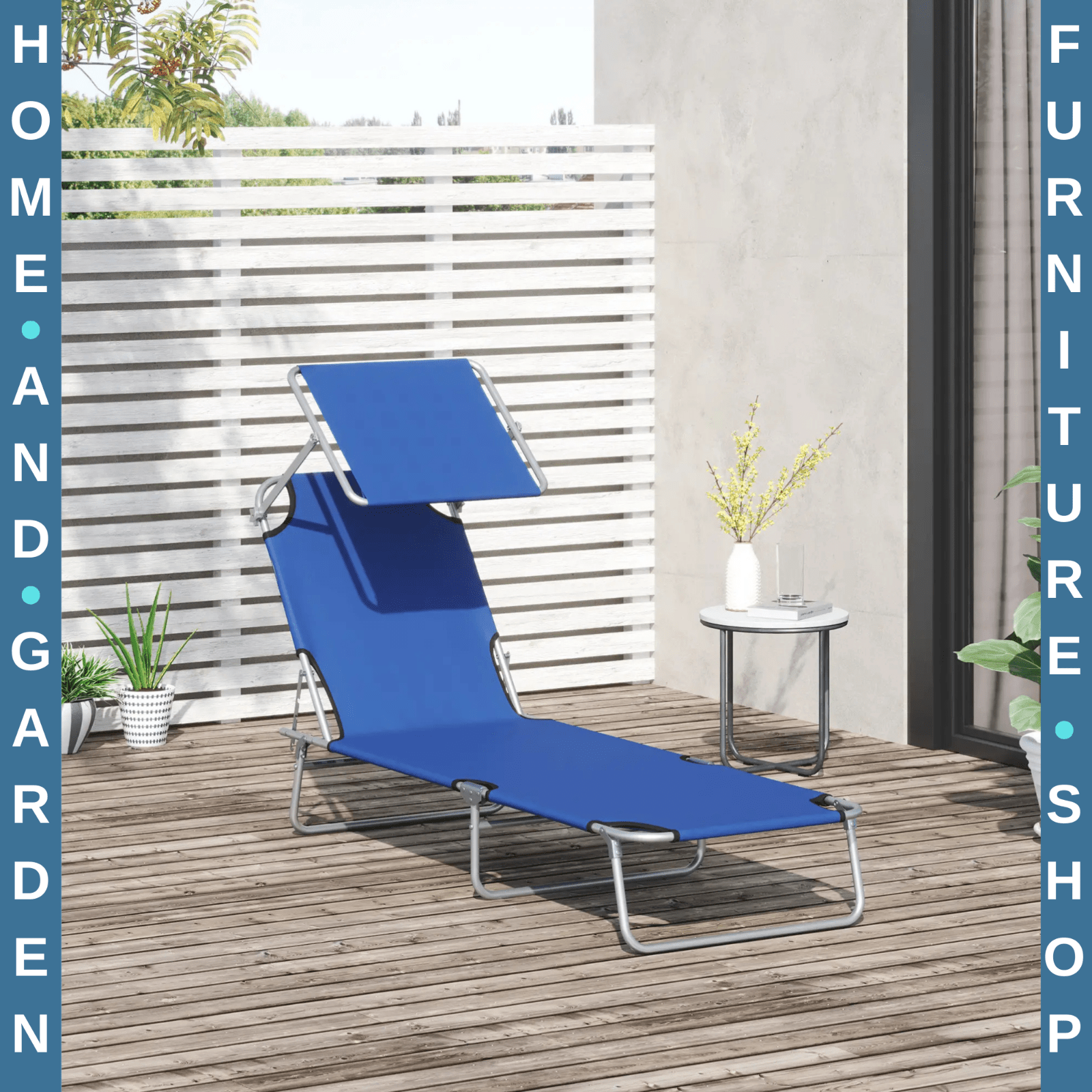 Folding Garden Sun Lounger Chair with Sunshade Recliner Hammock for Outdoor Blue - Home and Garden Furniture Shop - rustic - furniture