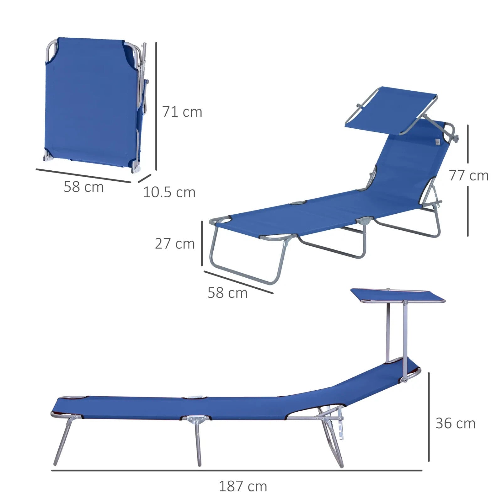 Folding Garden Sun Lounger Chair with Sunshade Recliner Hammock for Outdoor Blue - Home and Garden Furniture Shop - rustic - furniture
