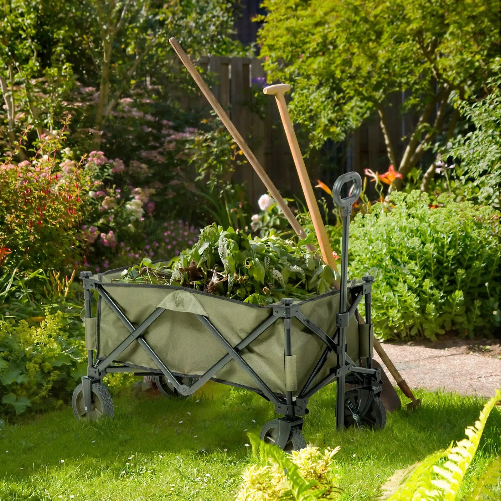Folding Garden Trolley Wagon on Wheels Collapsible Utility Cart with Table Top - Home and Garden Furniture Shop - rustic - furniture