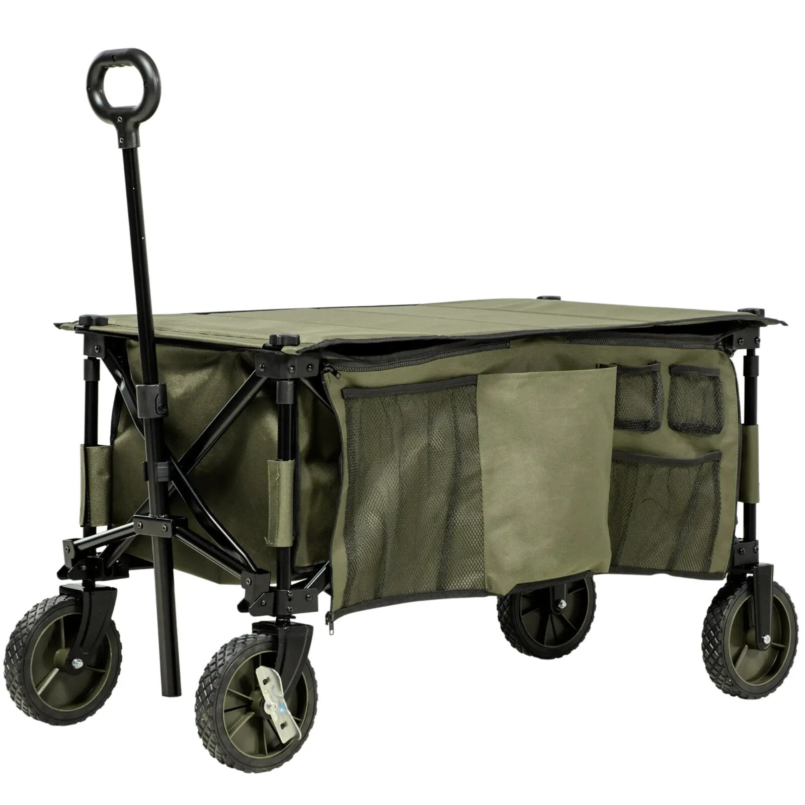 Folding Garden Trolley Wagon on Wheels Collapsible Utility Cart with Table Top - Home and Garden Furniture Shop - rustic - furniture
