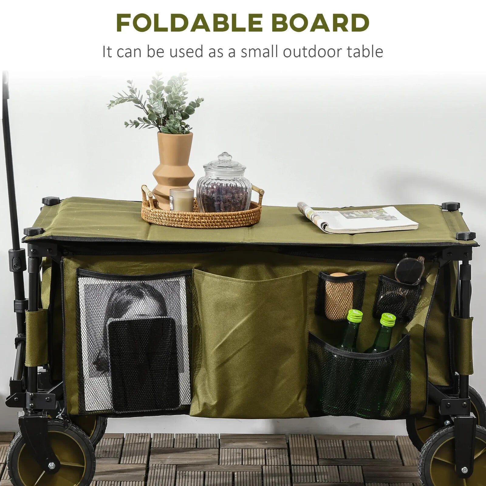 Folding Garden Trolley Wagon on Wheels Collapsible Utility Cart with Table Top - Home and Garden Furniture Shop - rustic - furniture