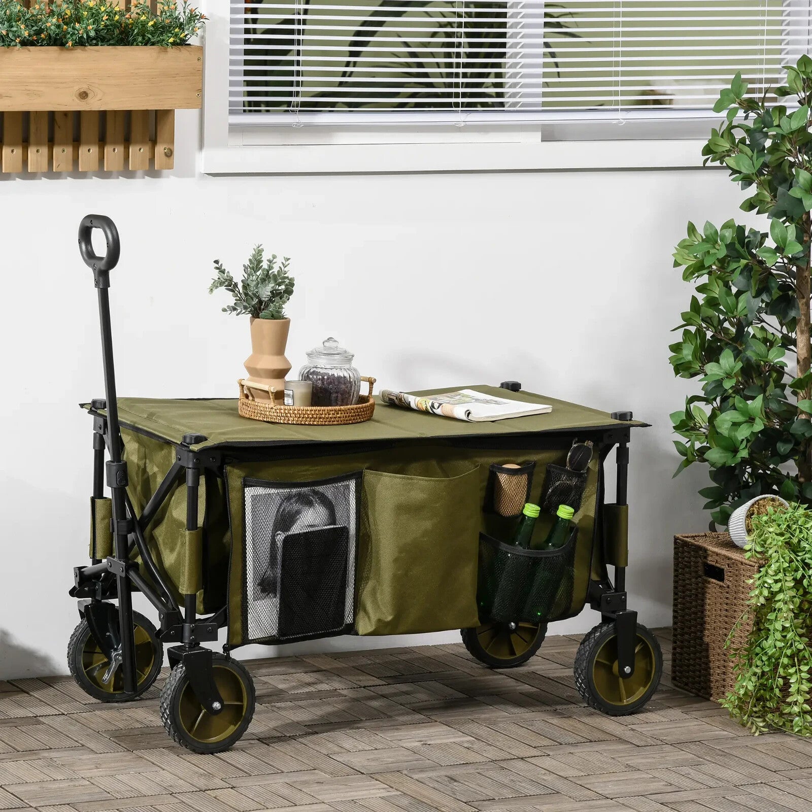 Folding Garden Trolley Wagon on Wheels Collapsible Utility Cart with Table Top - Home and Garden Furniture Shop - rustic - furniture