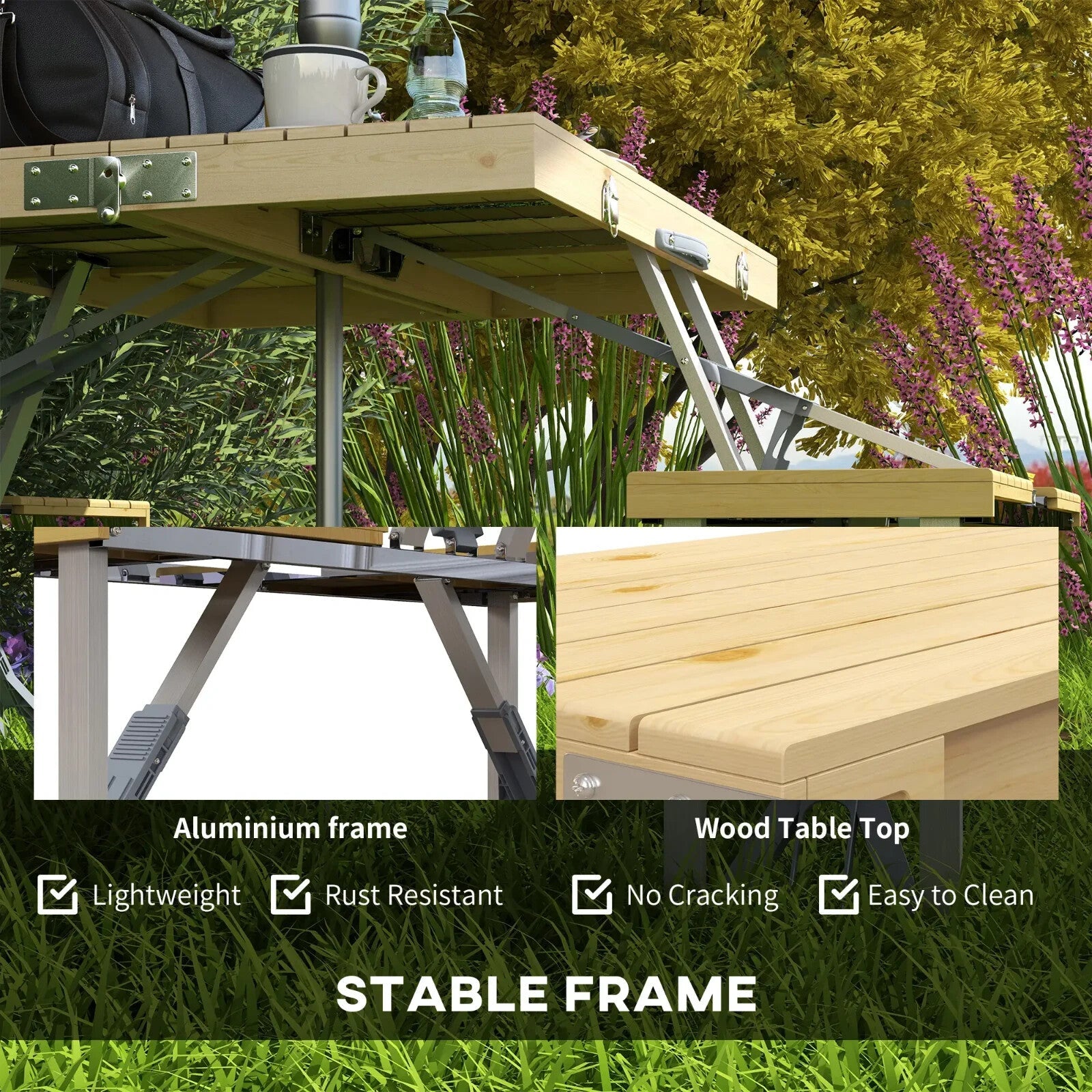 Folding Picnic Table and Chairs Set Portable Camping Table with Umbrella Hole - Home and Garden Furniture Shop - rustic - furniture