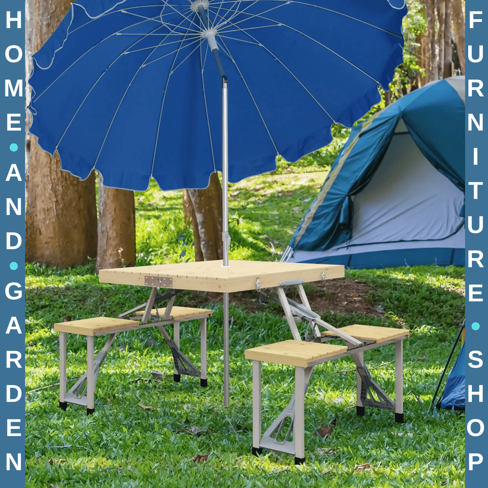 Folding Picnic Table and Chairs Set Portable Camping Table with Umbrella Hole - Home and Garden Furniture Shop - rustic - furniture
