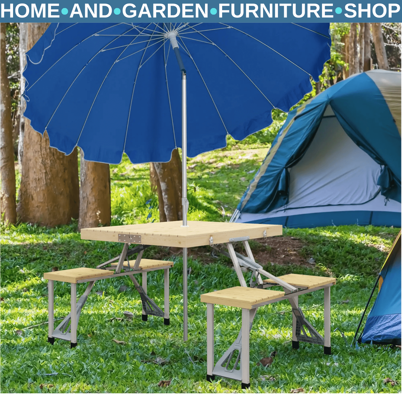 Folding Picnic Table and Chairs Set Portable Camping Table with Umbrella Hole - Home and Garden Furniture Shop - rustic - furniture