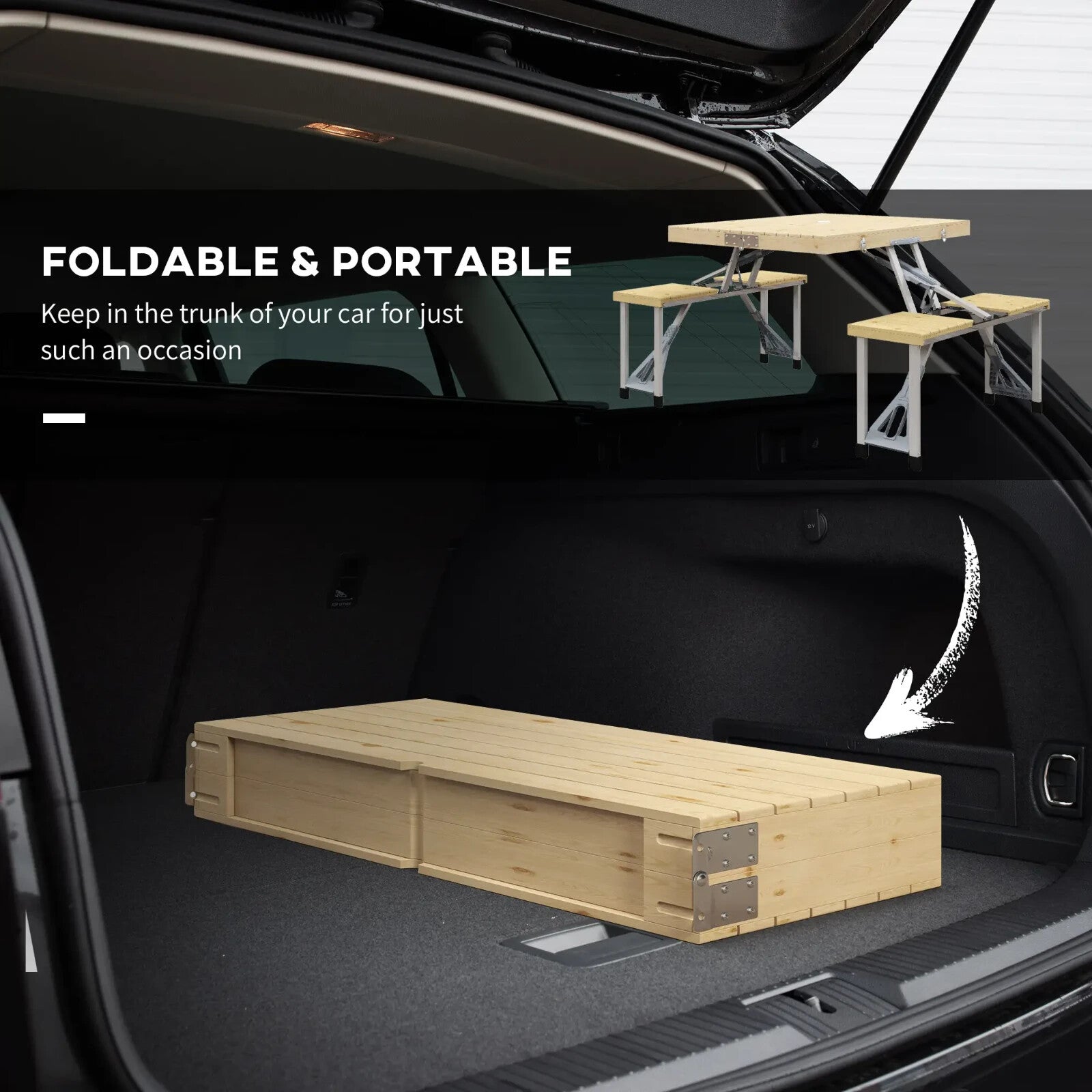 Folding Picnic Table and Chairs Set Portable Camping Table with Umbrella Hole - Home and Garden Furniture Shop - rustic - furniture