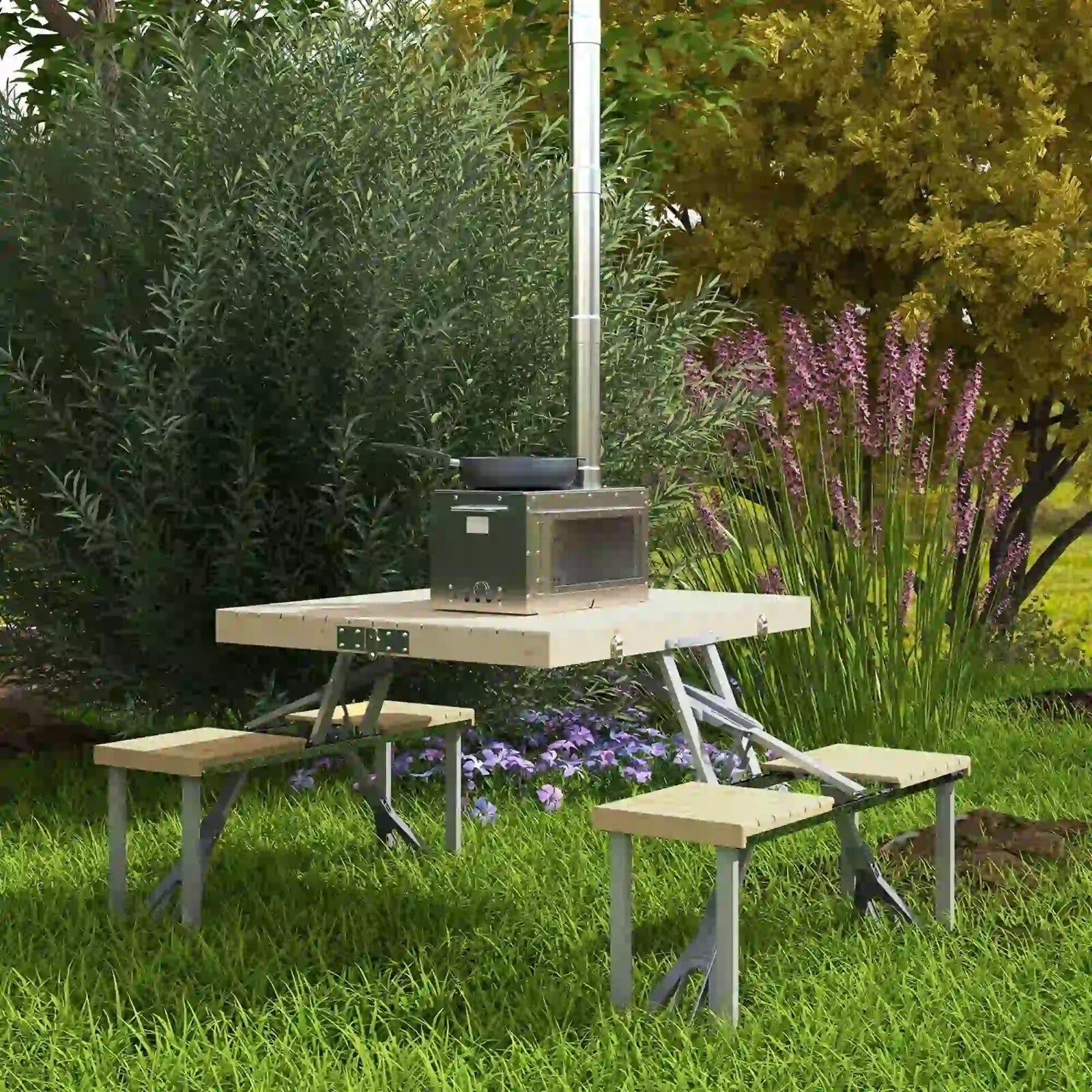 Folding Picnic Table and Chairs Set Portable Camping Table with Umbrella Hole - Home and Garden Furniture Shop - rustic - furniture