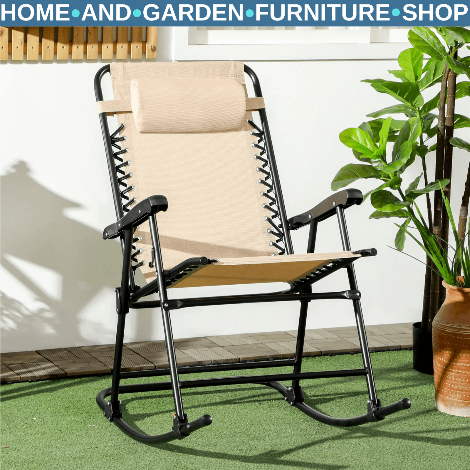 Folding Rocking Chair Outdoor Portable Zero Gravity Recliner w/ Headrest Garden - Home and Garden Furniture Shop - rustic - furniture