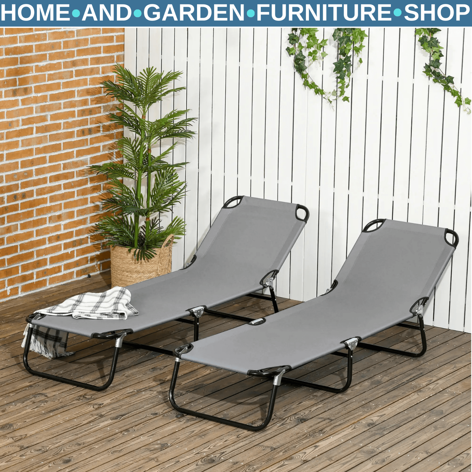 Folding Sun Loungers Set of 2 Outdoor Day Beds with Adjustable Backrest Garden - Home and Garden Furniture Shop - rustic - furniture