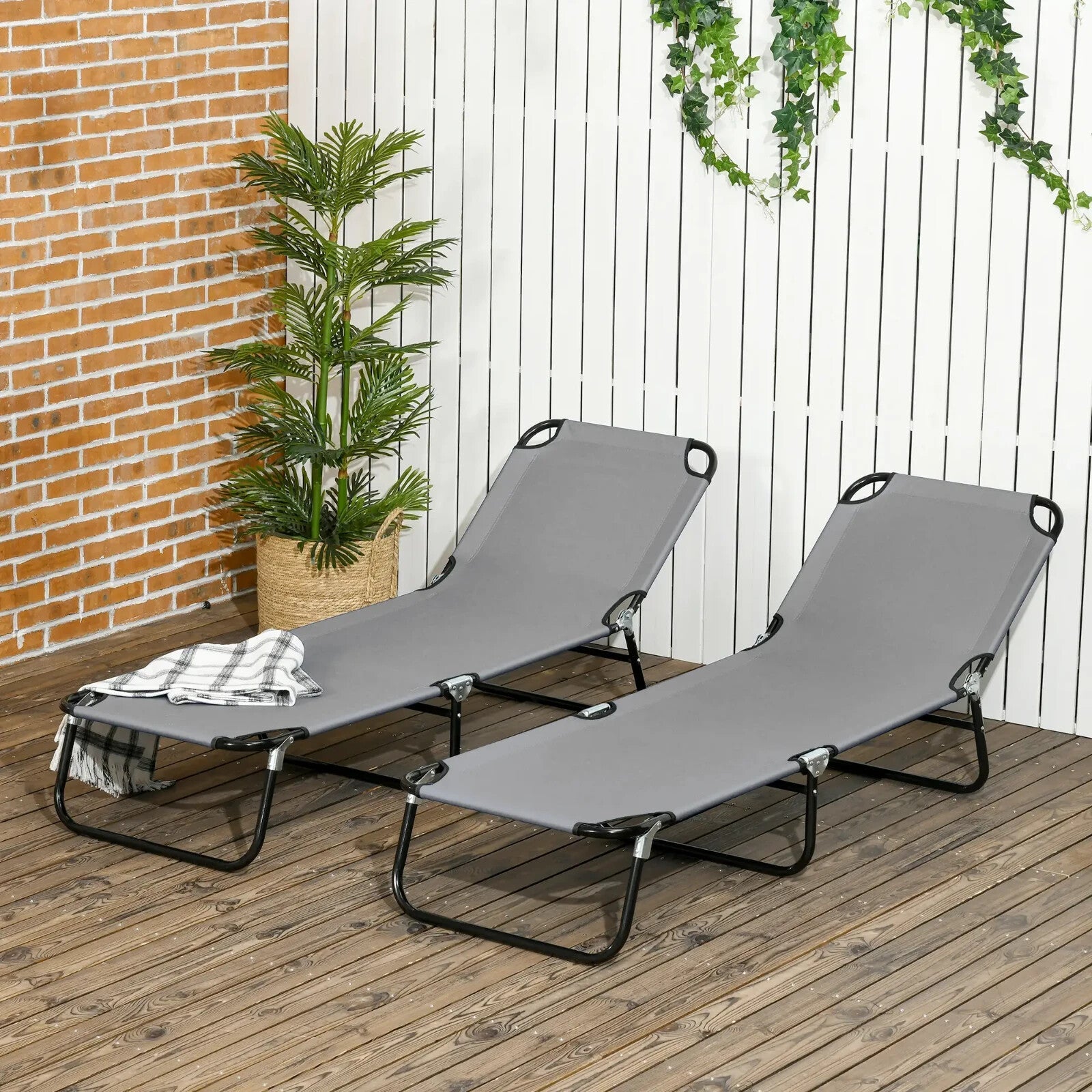 Folding Sun Loungers Set of 2 Outdoor Day Beds with Adjustable Backrest Garden - Home and Garden Furniture Shop - rustic - furniture