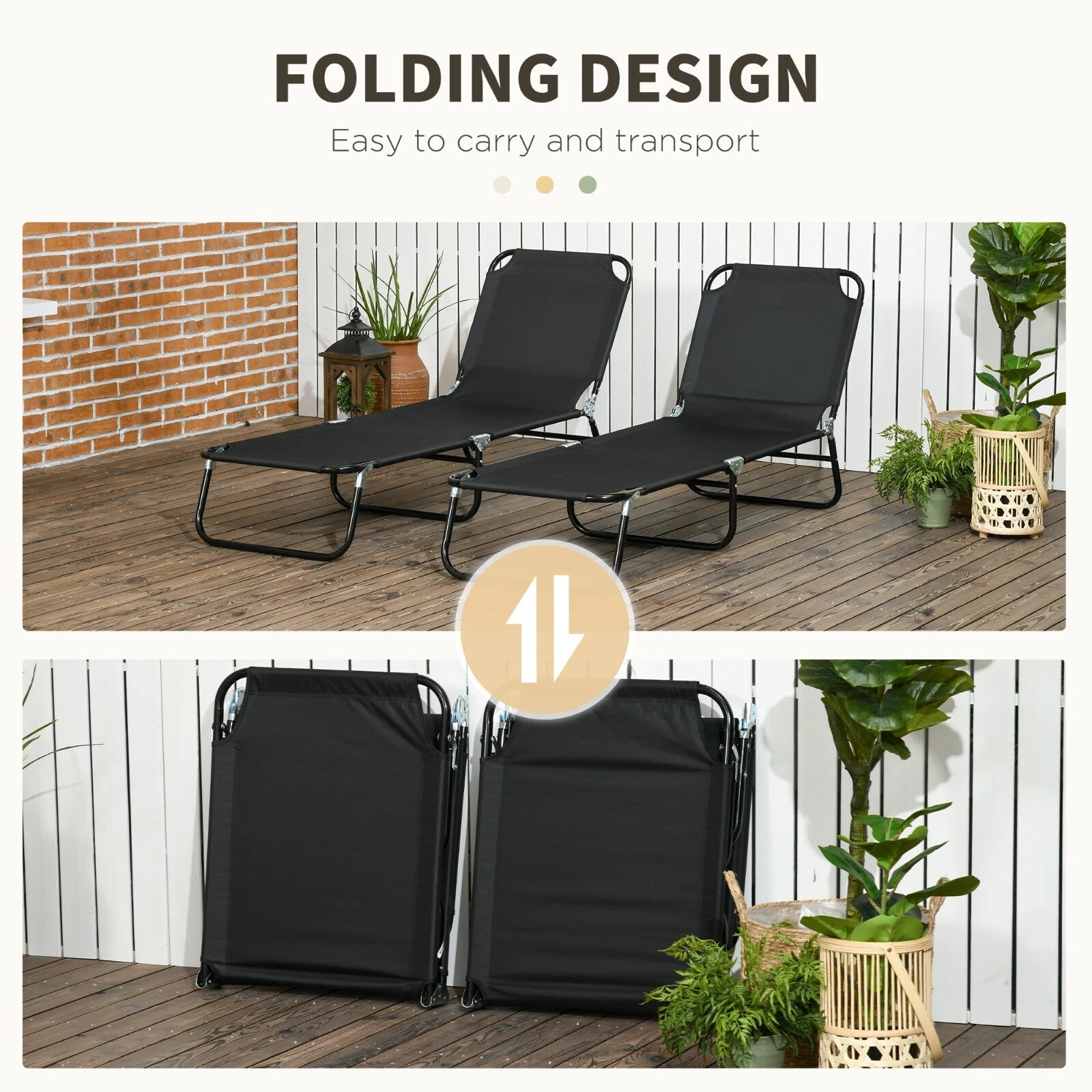 Folding Sun Loungers Set of 2 Reclining Garden Chairs Outdoor Day Bed Furniture - Home and Garden Furniture Shop - rustic - furniture