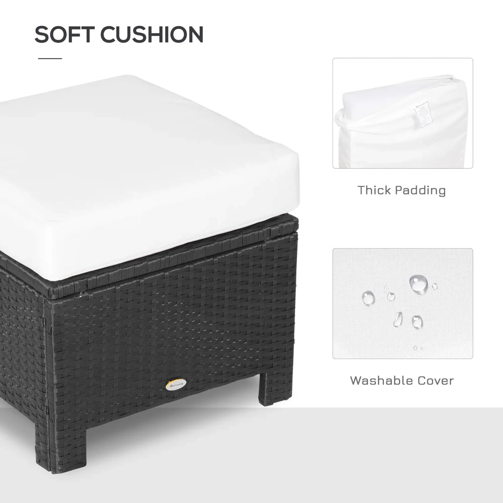 Footstool Rattan Wicker Padded Seat Cushion w/ Removable & Washable Cover Black - Home and Garden Furniture Shop - rustic - furniture