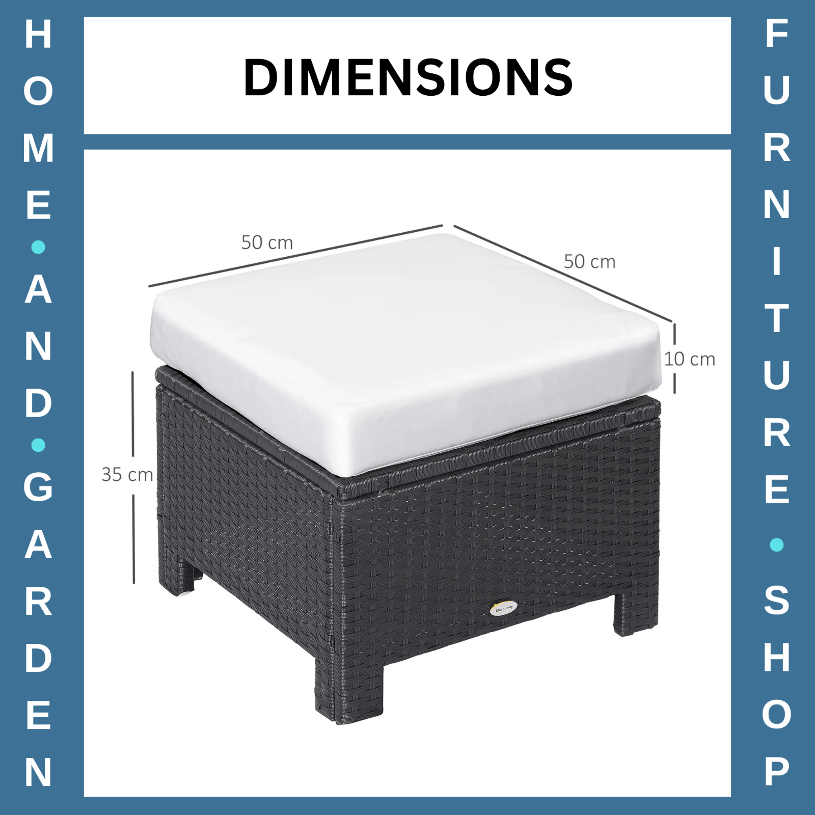 Footstool Rattan Wicker Padded Seat Cushion w/ Removable & Washable Cover Black - Home and Garden Furniture Shop - rustic - furniture