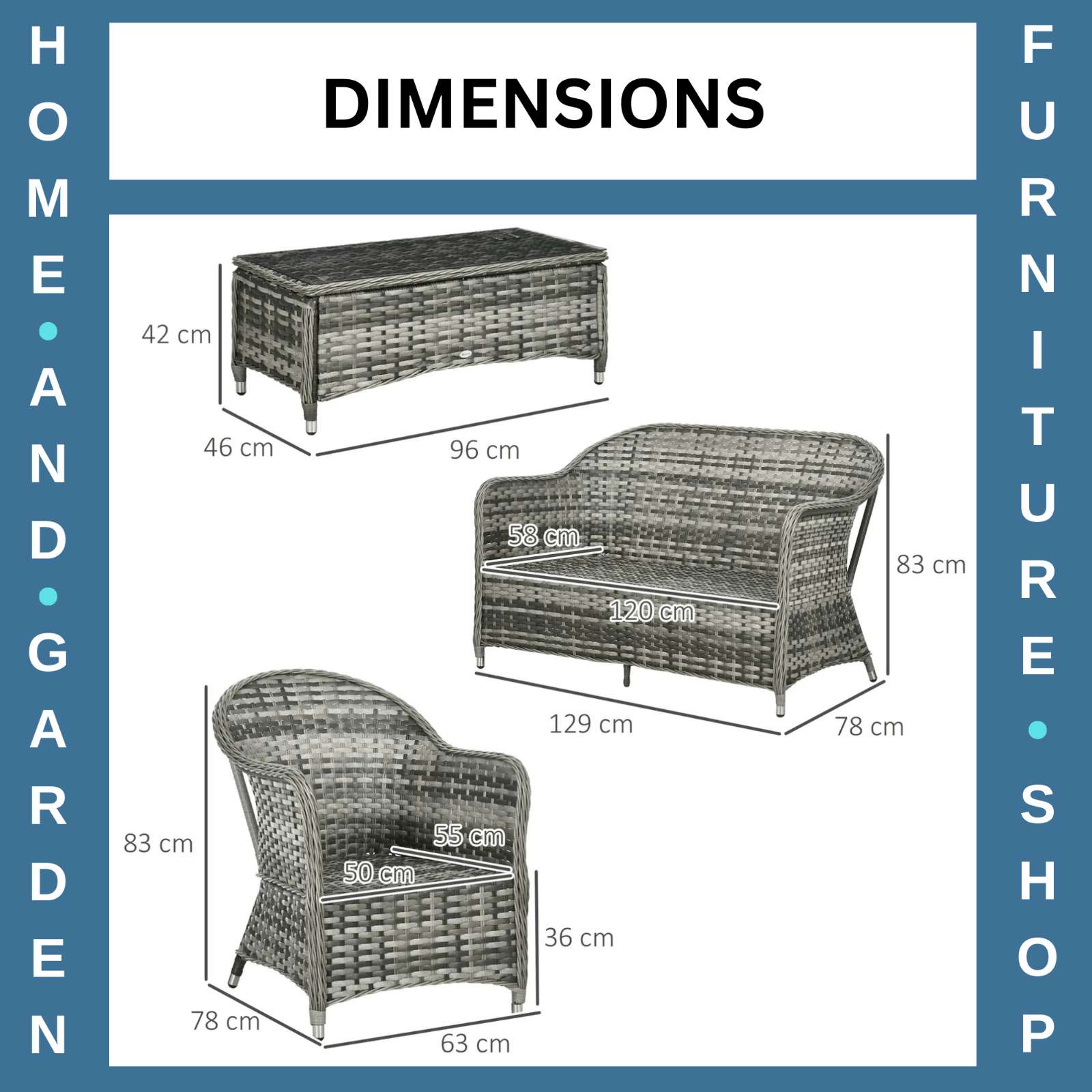 Four Pcs Rattan Sofa Set with Glass Top Table Garden Outdoor Patio Furniture Set - Home and Garden Furniture Shop - rustic - furniture