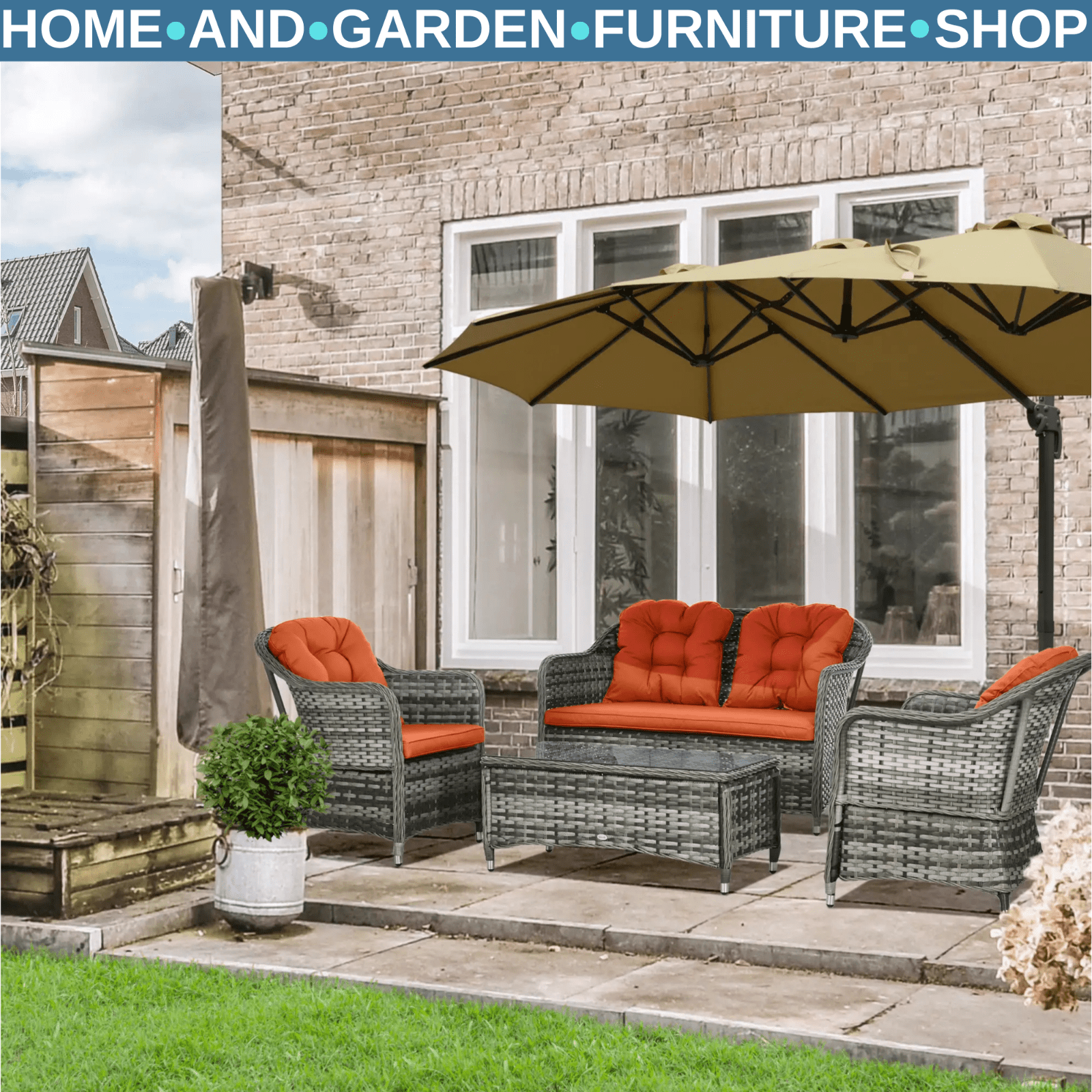 Four Pcs Rattan Sofa Set with Glass Top Table Garden Outdoor Patio Furniture Set - Home and Garden Furniture Shop - rustic - furniture