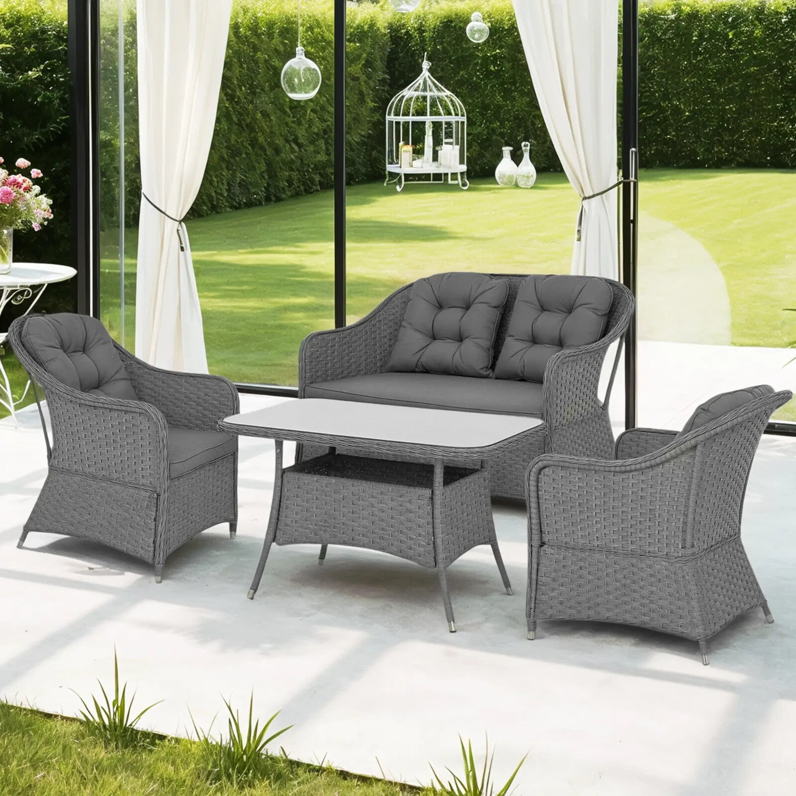 Four Piece Rattan Garden Furniture Set w/ Glass Top Table Outdoor Patio Seating - Home and Garden Furniture Shop - rustic - furniture
