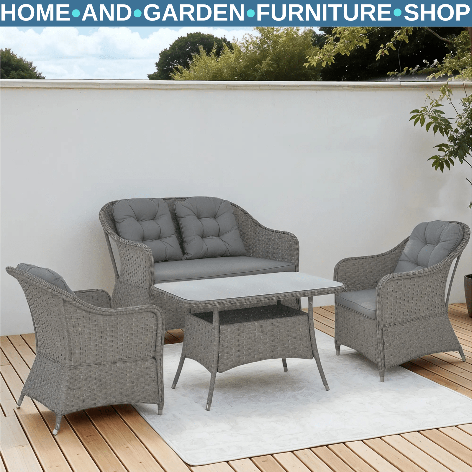 Four Piece Rattan Garden Furniture Set w/ Glass Top Table Outdoor Patio Seating - Home and Garden Furniture Shop - rustic - furniture