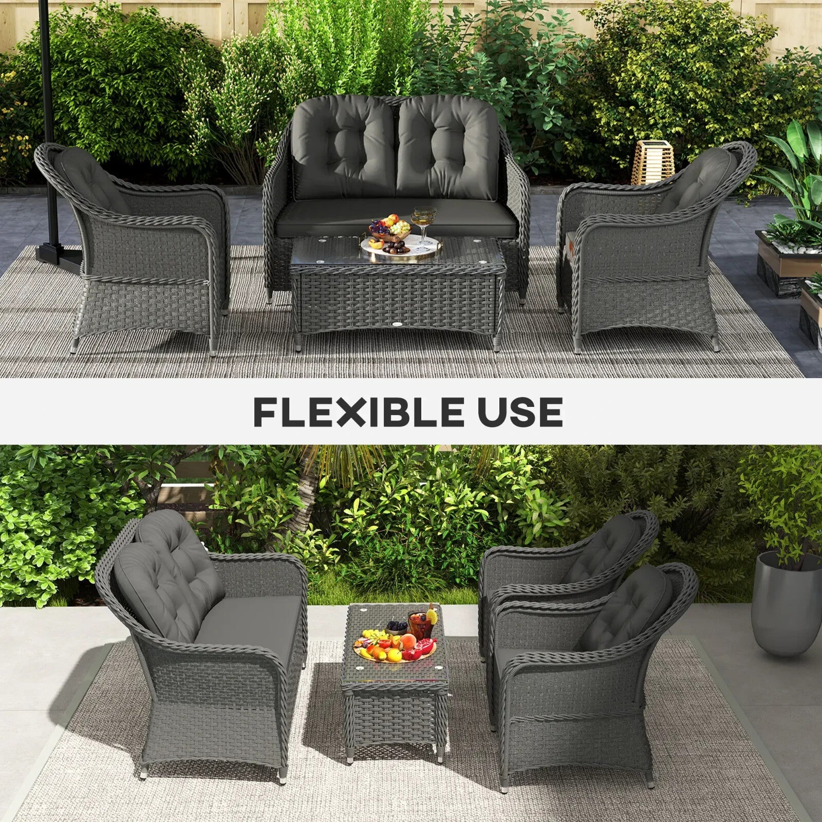 Four Piece Rattan Sofa Set w/ Glass Top Table Garden Outdoor Patio Furniture Set - Home and Garden Furniture Shop - rustic - furniture