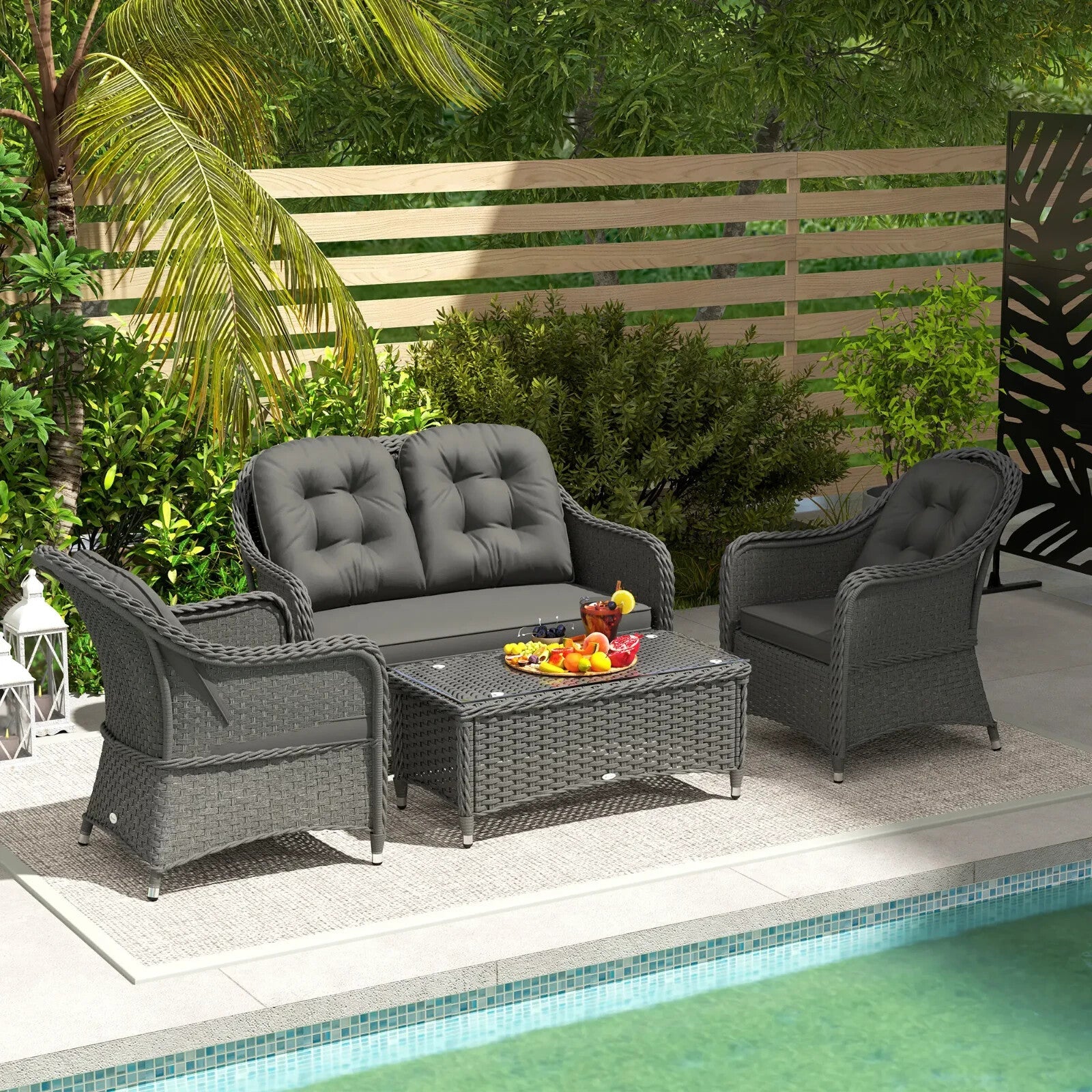 Four Piece Rattan Sofa Set w/ Glass Top Table Garden Outdoor Patio Furniture Set - Home and Garden Furniture Shop - rustic - furniture