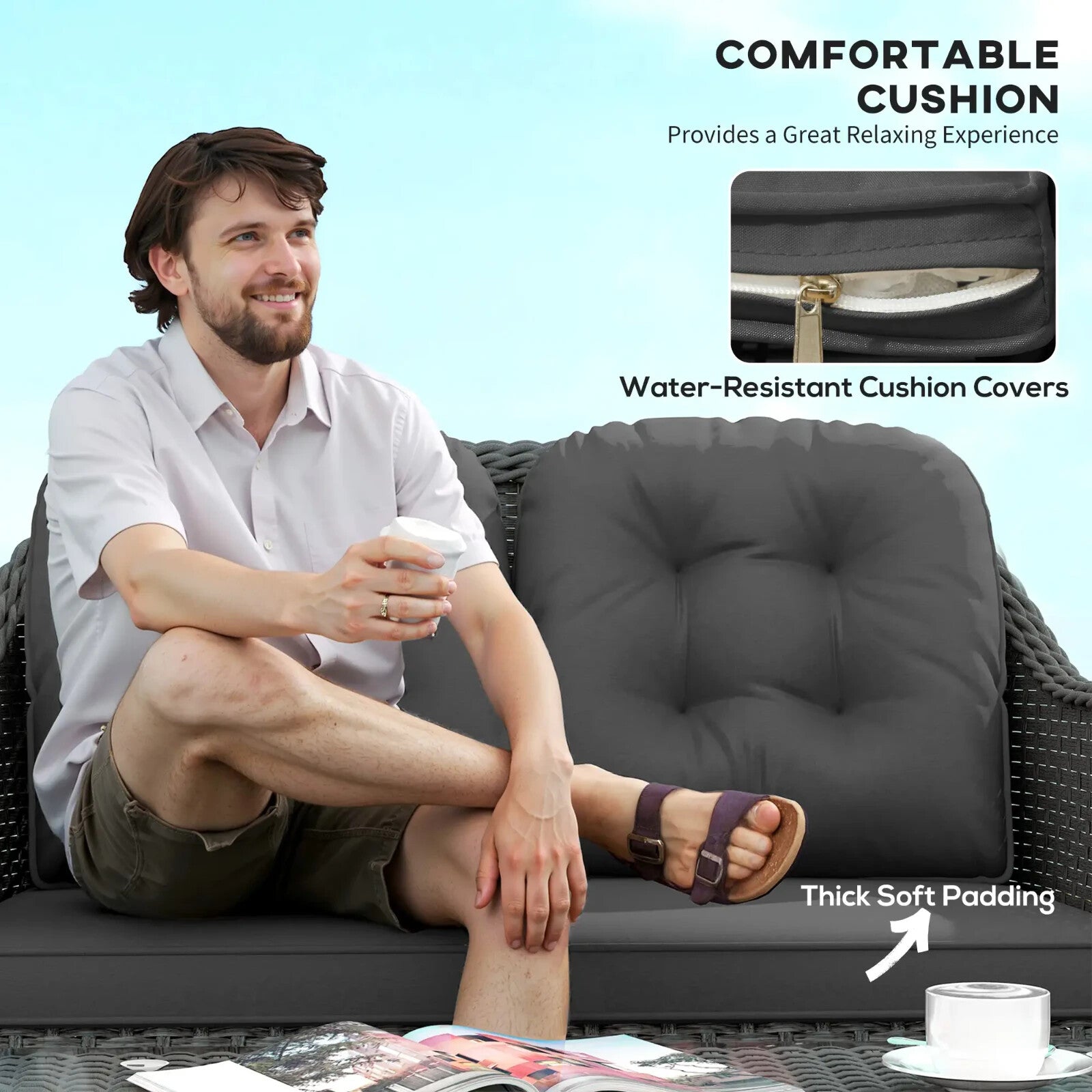 Four Piece Rattan Sofa Set w/ Glass Top Table Garden Outdoor Patio Furniture Set - Home and Garden Furniture Shop - rustic - furniture