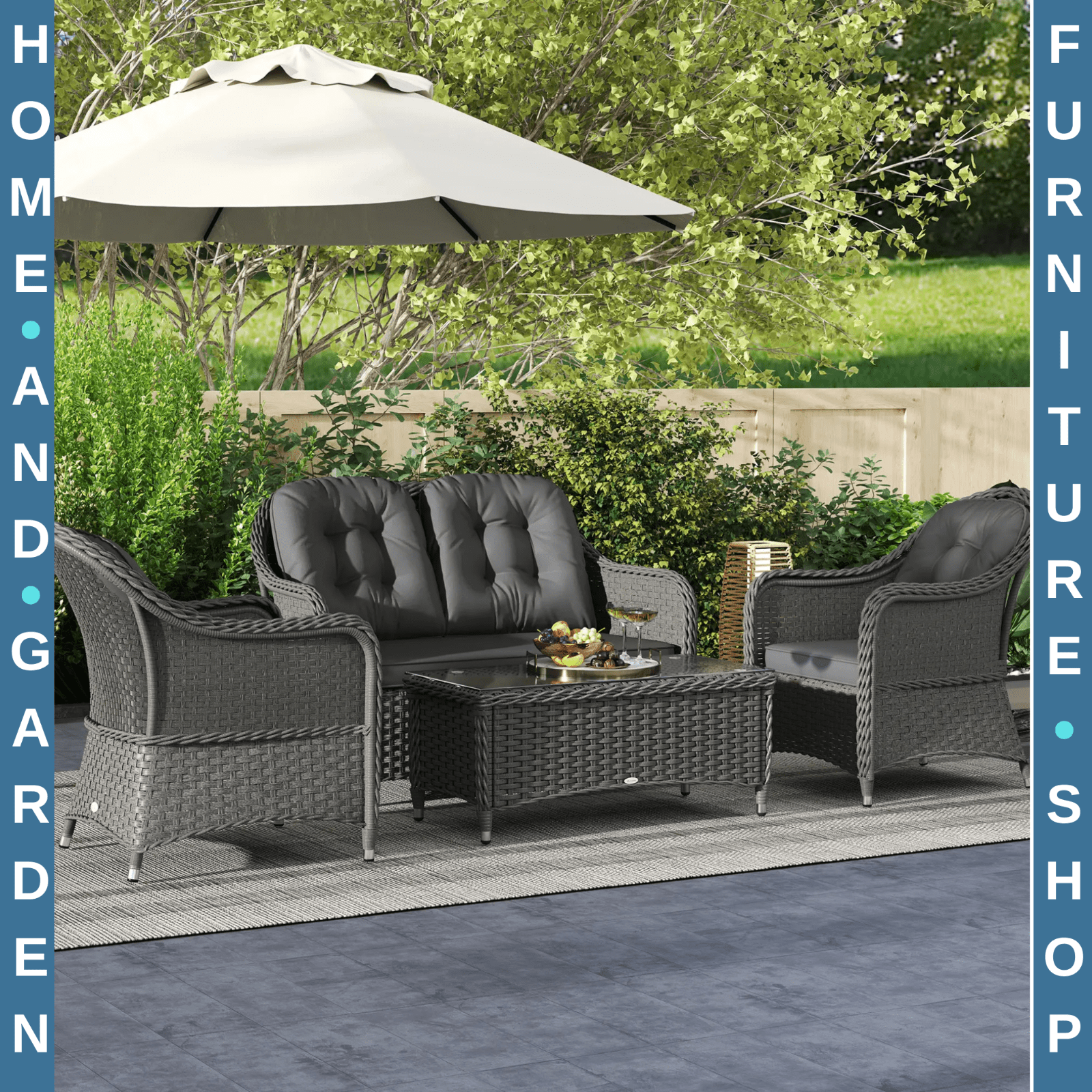Four Piece Rattan Sofa Set w/ Glass Top Table Garden Outdoor Patio Furniture Set - Home and Garden Furniture Shop - rustic - furniture