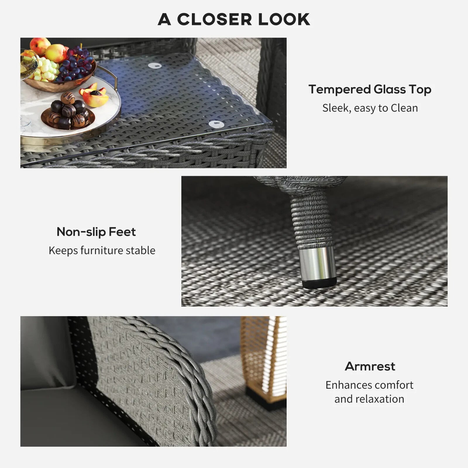 Four Piece Rattan Sofa Set w/ Glass Top Table Garden Outdoor Patio Furniture Set - Home and Garden Furniture Shop - rustic - furniture