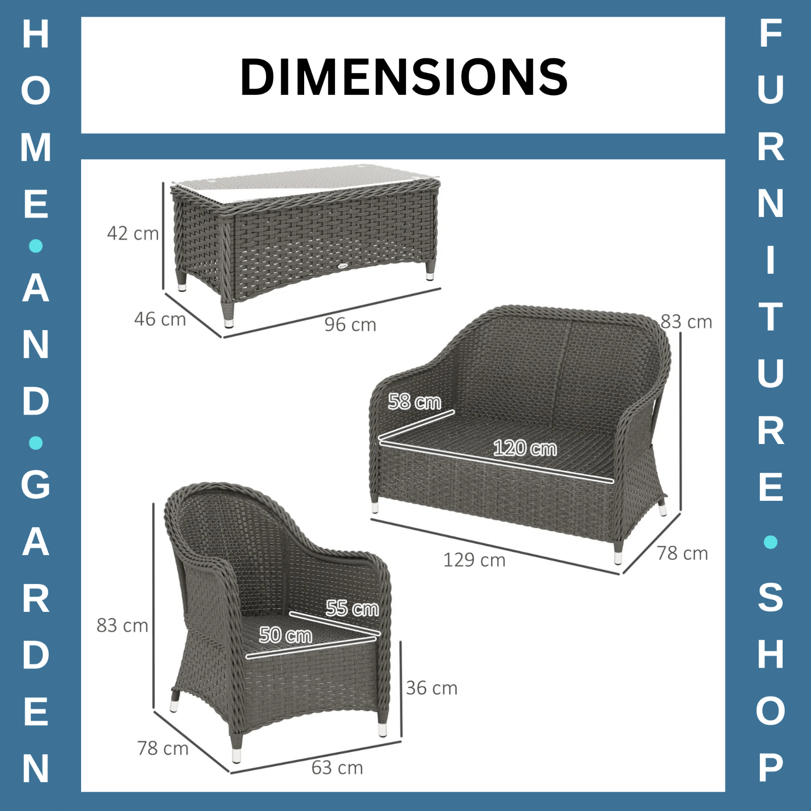 Four Piece Rattan Sofa Set w/ Glass Top Table Garden Outdoor Patio Furniture Set - Home and Garden Furniture Shop - rustic - furniture