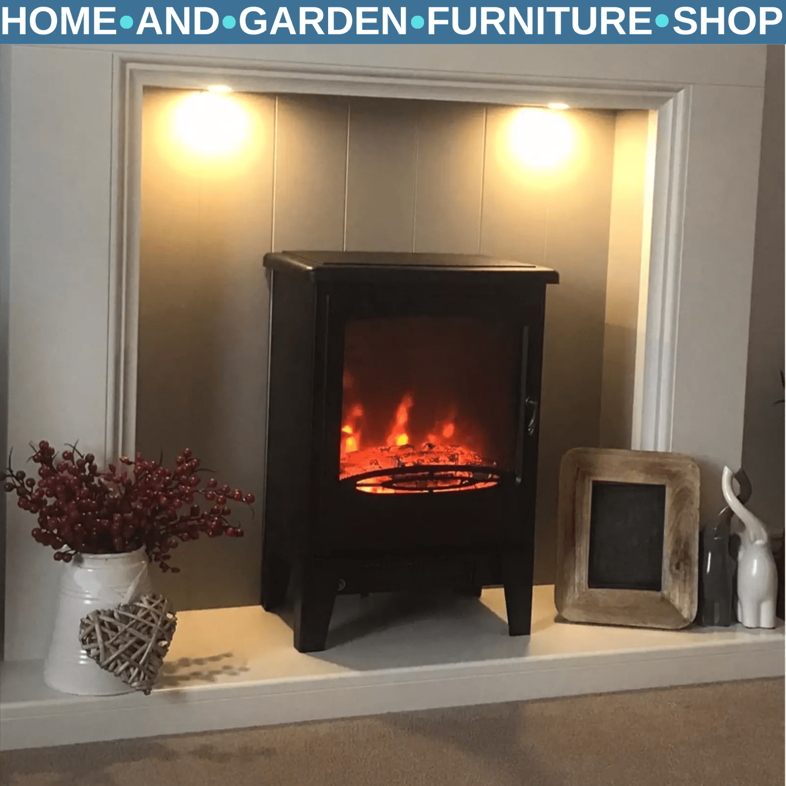 Freestanding Electric Fireplace Heater with Glass Door Flame Effect Living Room - Home and Garden Furniture Shop - rustic - furniture