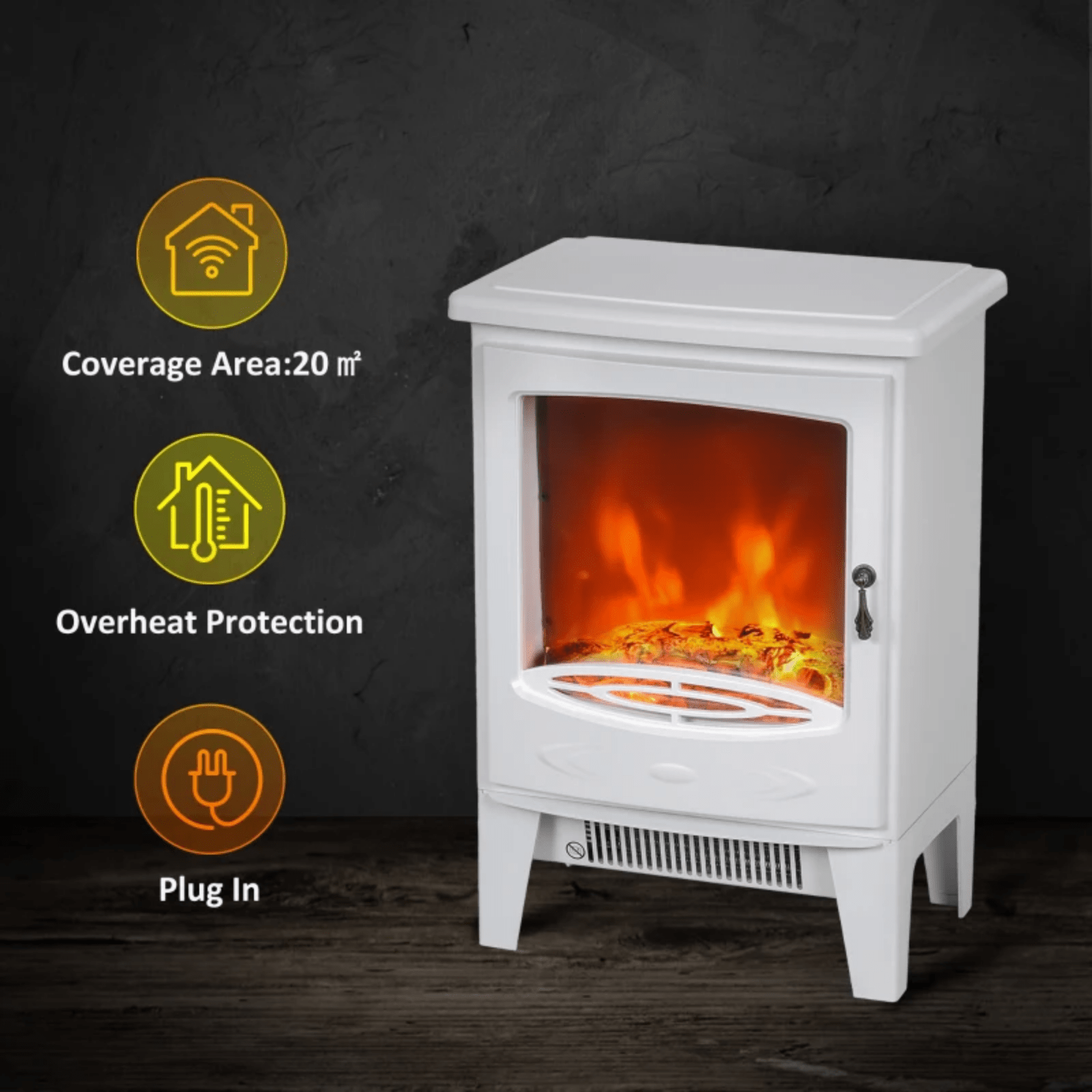 Freestanding Electric Fireplace Heater with Glass Door Flame Effect Living Room - Home and Garden Furniture Shop - #rustic - furniture#