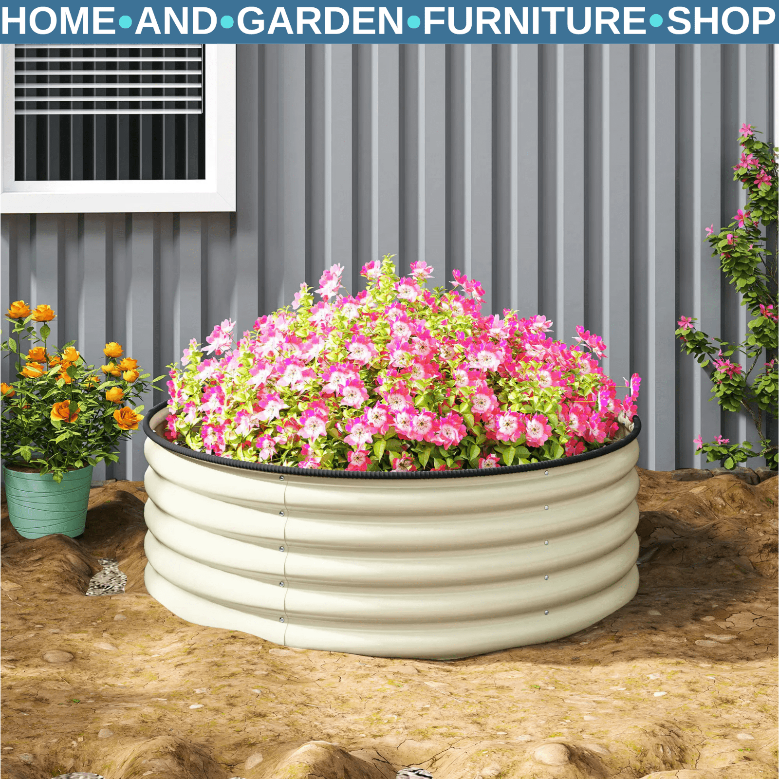 Galvanised Raised Garden Bed 120 x 120 x 43cm Outdoor Planter Box with Gloves - Home and Garden Furniture Shop - rustic - furniture