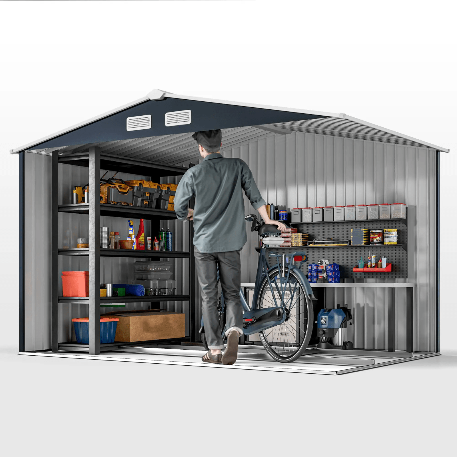 Galvanised Steel Garden Shed 9 x 6FT Garden Storage Shed Sliding Door Tool Hut - Home and Garden Furniture Shop - rustic - furniture
