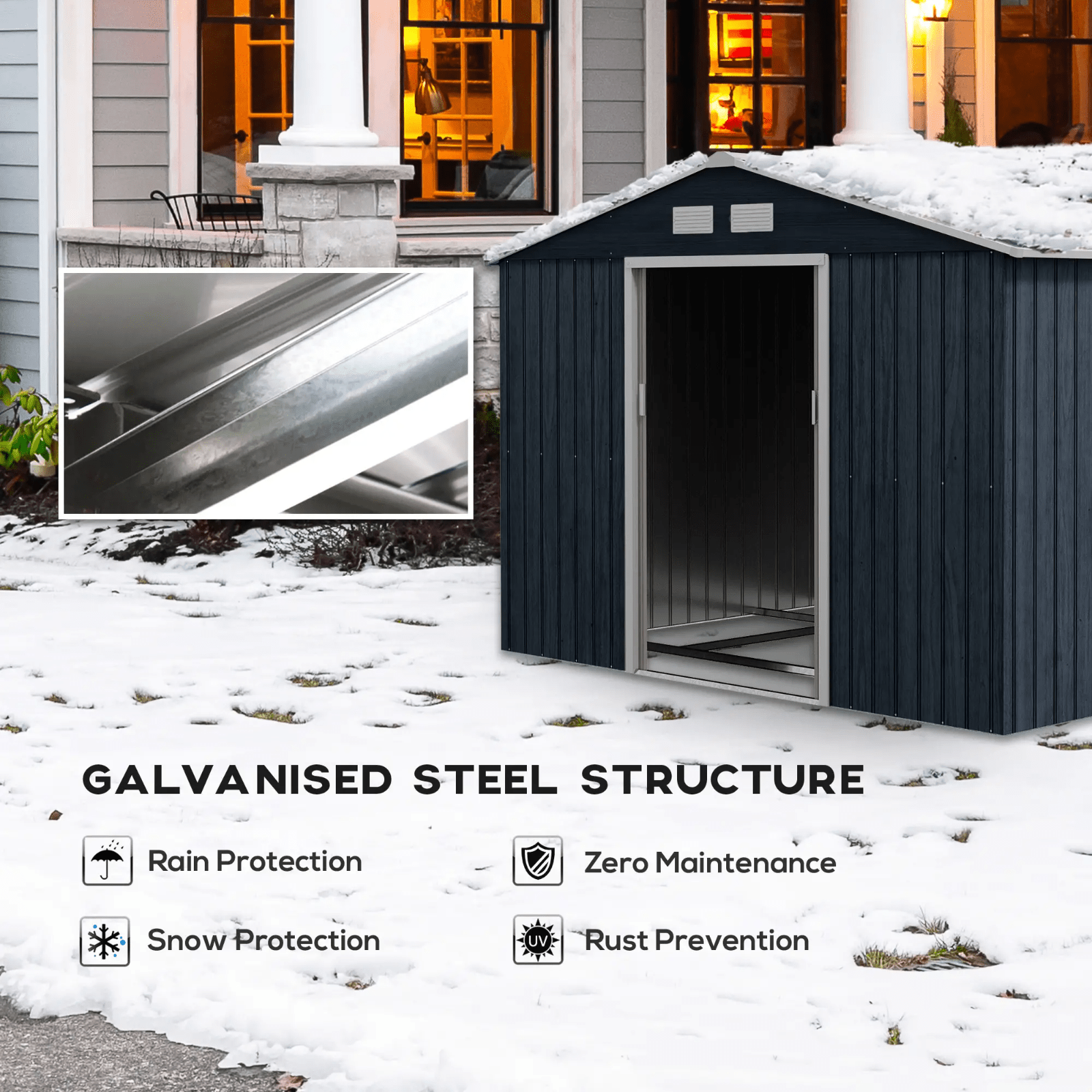 Galvanised Steel Garden Shed 9 x 6FT Garden Storage Shed Sliding Door Tool Hut - Home and Garden Furniture Shop - rustic - furniture