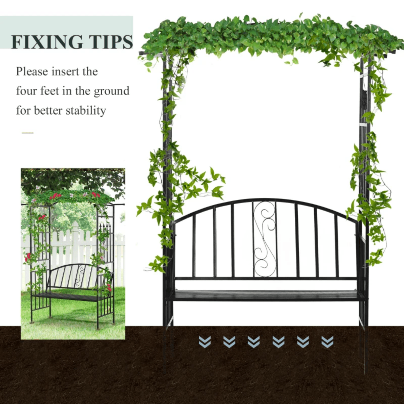 Garden Arbour Bench Seat Metal Trellis Pergola Plants Climbing Frame Support UK - Home and Garden Furniture Shop - rustic - furniture
