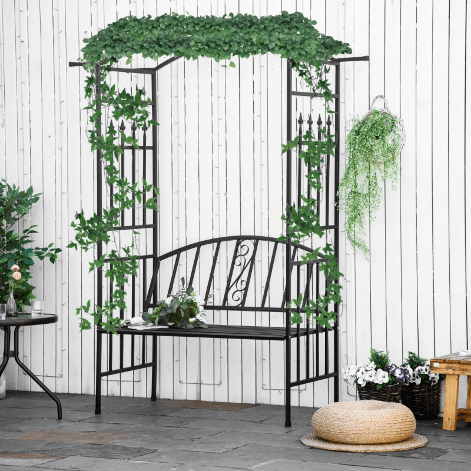 Garden Arbour Bench Seat Metal Trellis Pergola Plants Climbing Frame Support UK - Home and Garden Furniture Shop - rustic - furniture
