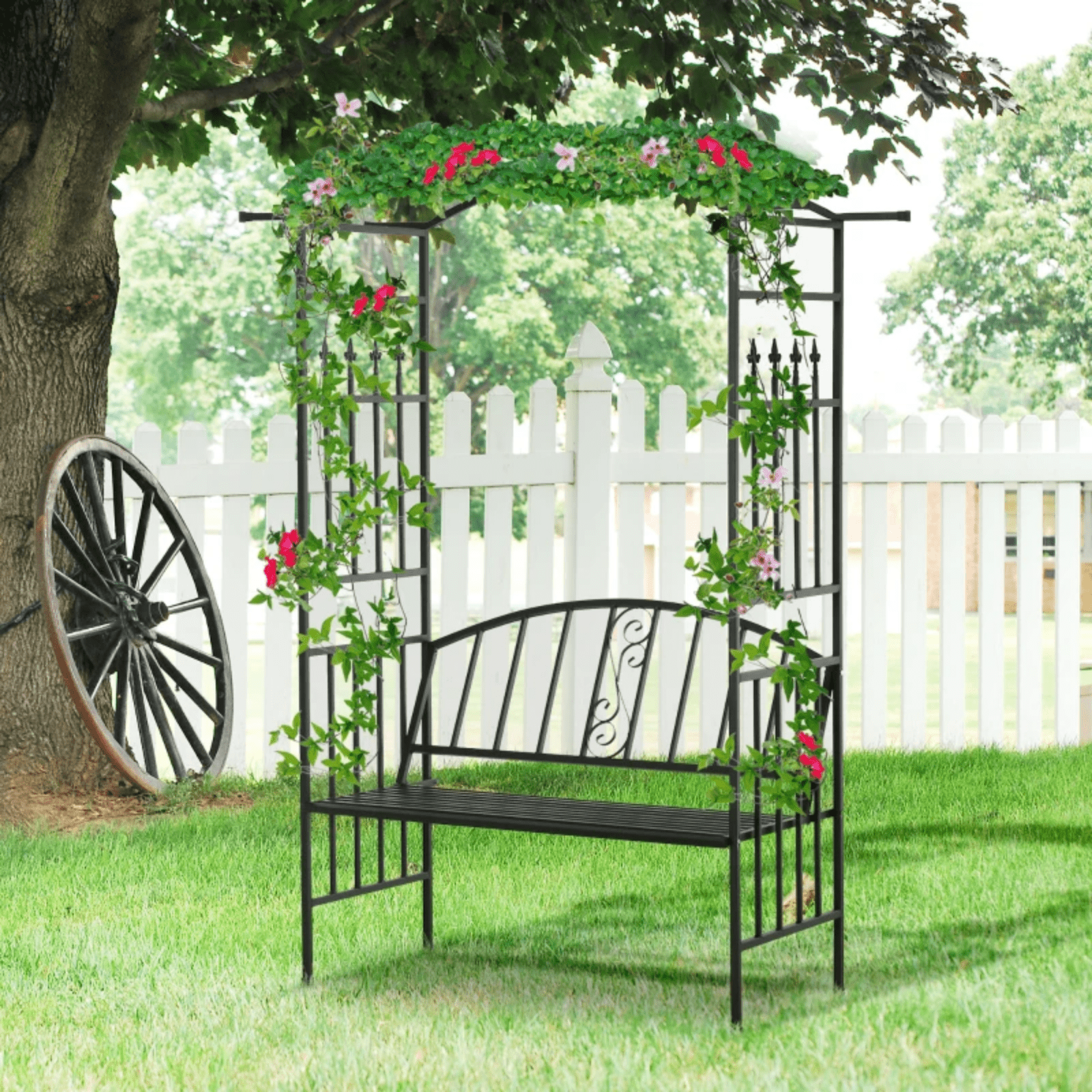 Garden Arbour Bench Seat Metal Trellis Pergola Plants Climbing Frame Support UK - Home and Garden Furniture Shop - rustic - furniture