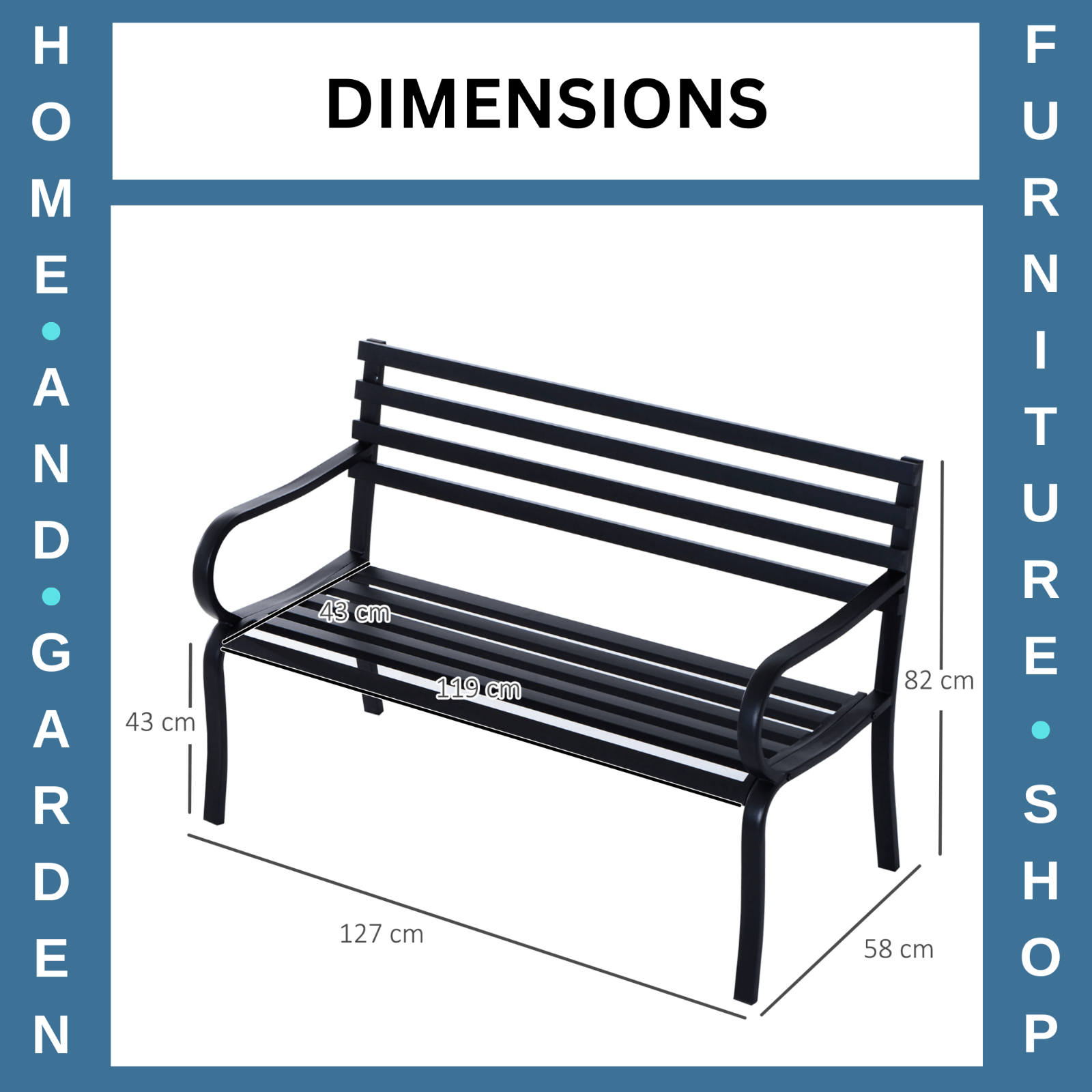 Garden Bench 2 - Seater Powder Coated Steel Frame with Slatted Backrest Black - Home and Garden Furniture Shop - rustic - furniture