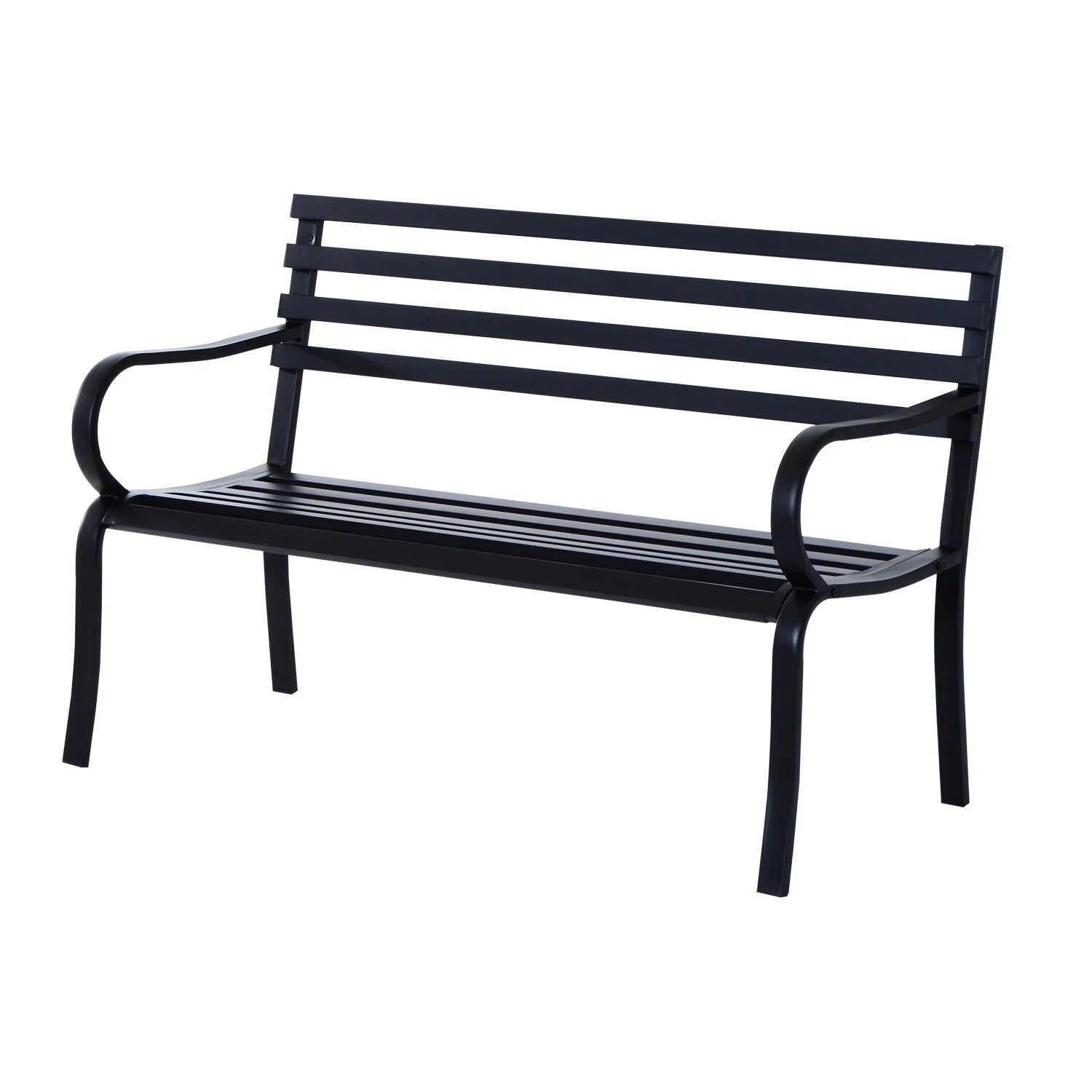 Garden Bench 2 - Seater Powder Coated Steel Frame with Slatted Backrest Black - Home and Garden Furniture Shop - rustic - furniture