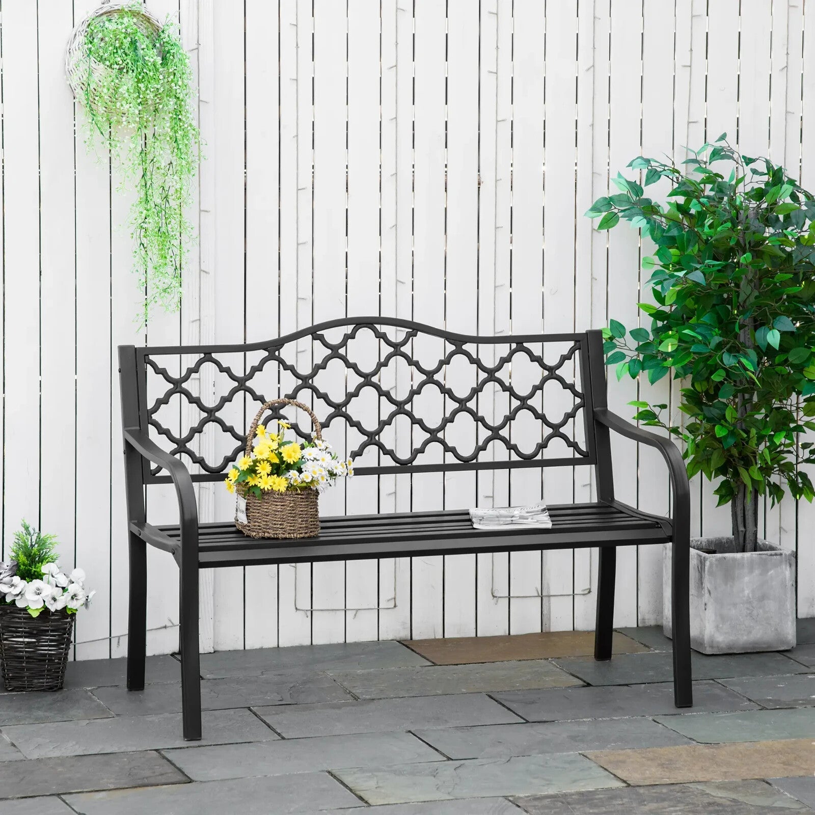 Garden Bench 2 - Seater Powder Coated Weather - Resistant with Slatted Seat Brown - Home and Garden Furniture Shop - rustic - furniture
