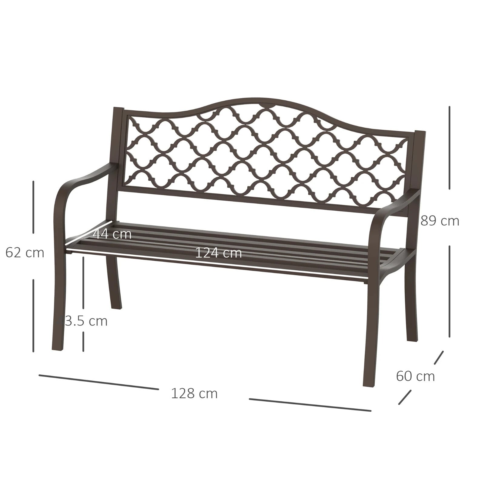 Garden Bench 2 - Seater Powder Coated Weather - Resistant with Slatted Seat Brown - Home and Garden Furniture Shop - rustic - furniture