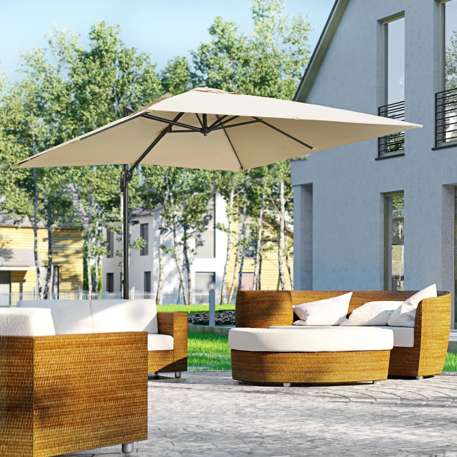 Garden Cantilever Parasol 2.7m Square Outdoor Umbrella 360 Rotation Patio Shade - Home and Garden Furniture Shop - rustic - furniture