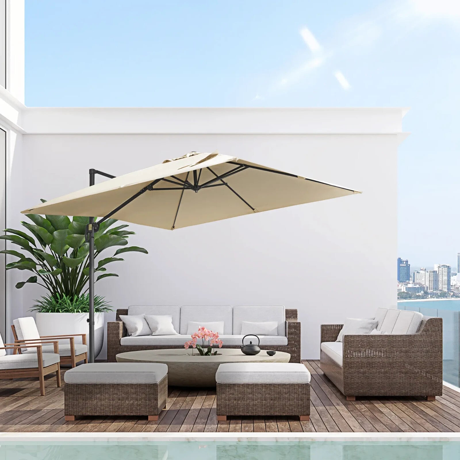 Garden Cantilever Parasol 2.7m Square Outdoor Umbrella 360 Rotation Patio Shade - Home and Garden Furniture Shop - rustic - furniture