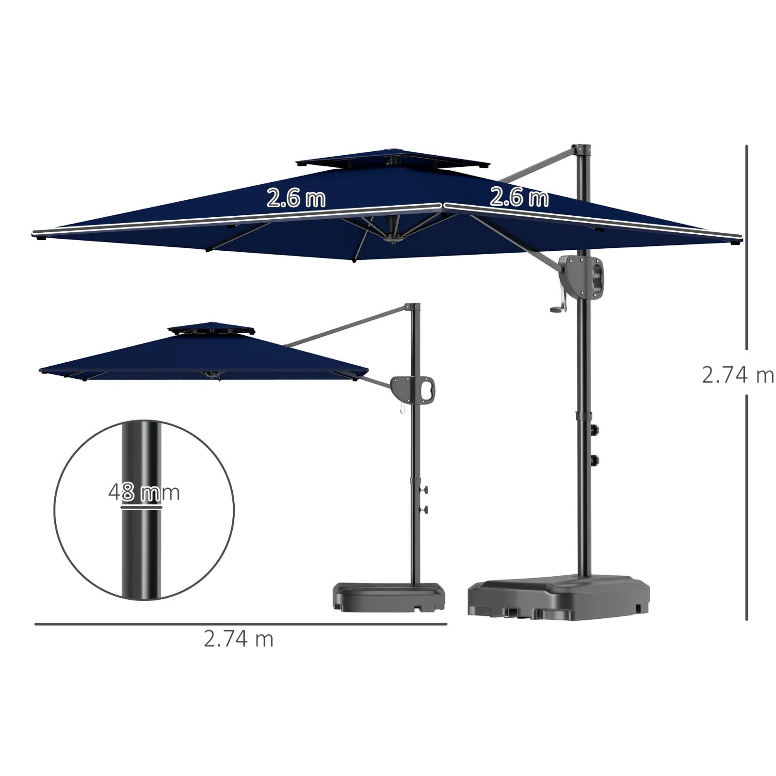 Garden Cantilever Parasol with Weighted Base, Tilt, and Crank - Dark Blue - Home and Garden Furniture Shop - rustic - furniture