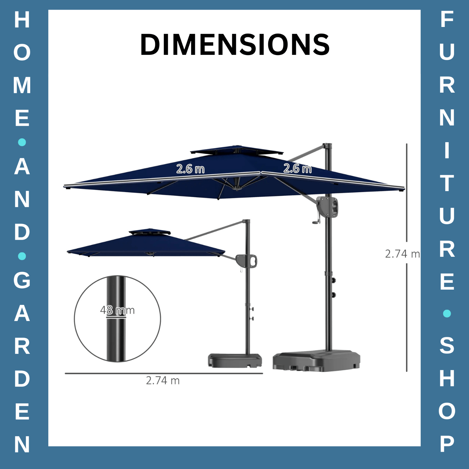 Garden Cantilever Parasol with Weighted Base, Tilt, and Crank - Dark Blue - Home and Garden Furniture Shop - rustic - furniture