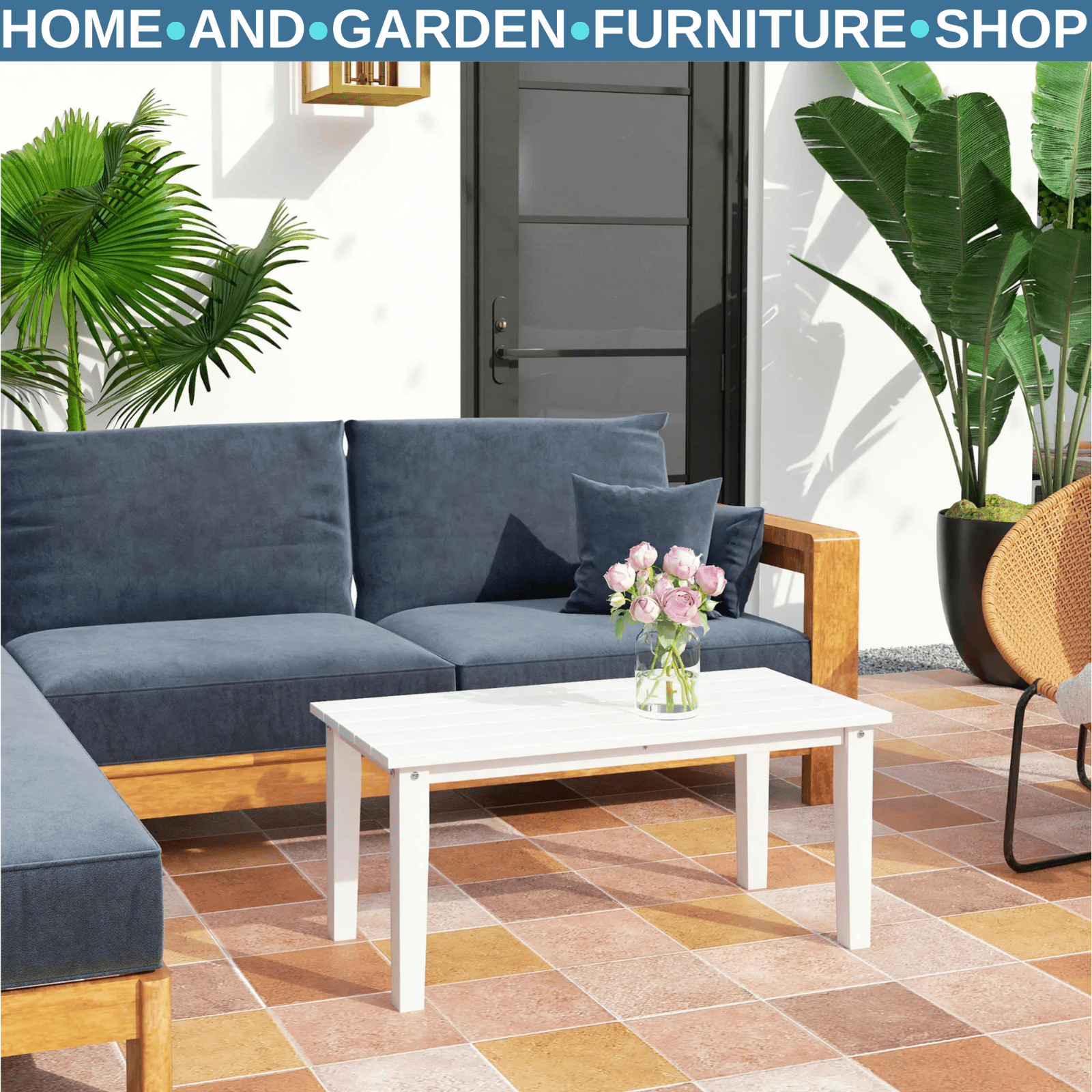 Garden Coffee Table Outdoor HDPE Table w/ Slatted Tabletop All Weather - Home and Garden Furniture Shop - rustic - furniture