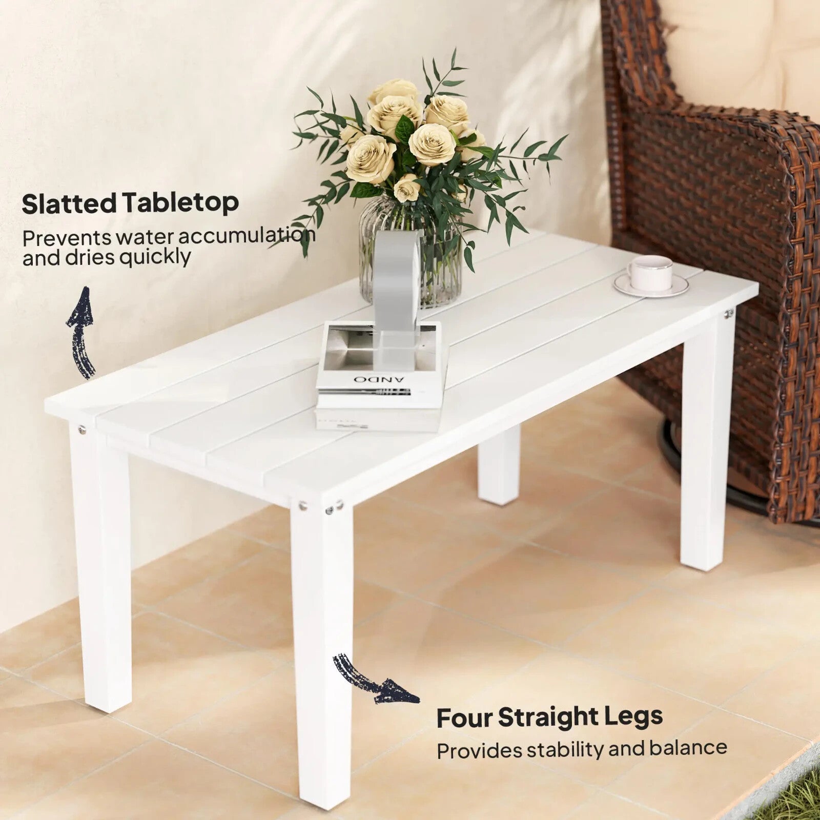 Garden Coffee Table Outdoor HDPE Table w/ Slatted Tabletop All Weather - Home and Garden Furniture Shop - rustic - furniture