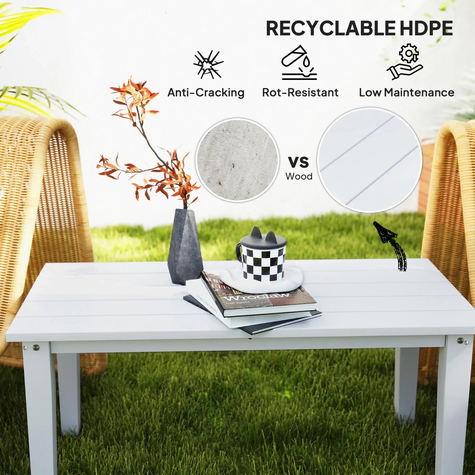 Garden Coffee Table Outdoor HDPE Table w/ Slatted Tabletop All Weather - Home and Garden Furniture Shop - rustic - furniture